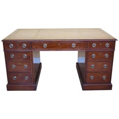 19th Century Victorian Mahogany Pedestal Knee Hole Desk