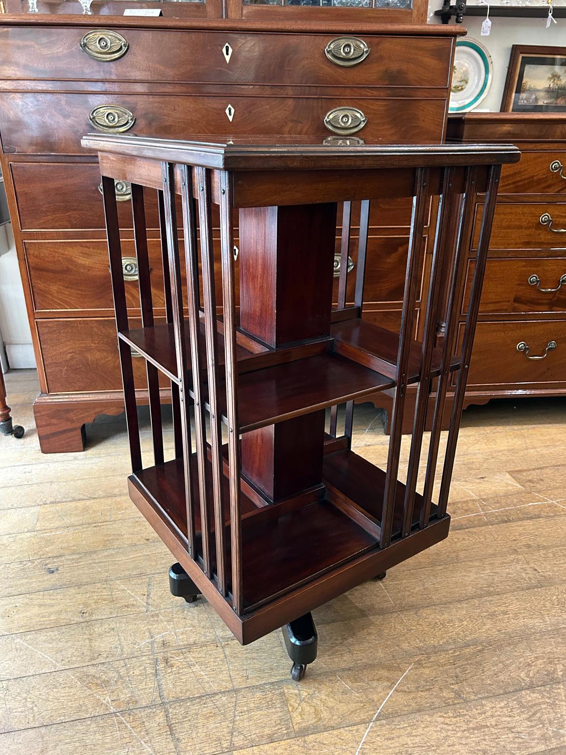 Hand-Crafted 19th Century Victorian Mahogany Revolving Bookcase For Sale