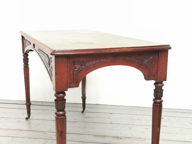 19th Century Victorian Mahogany Serving Table with Brass Castors For