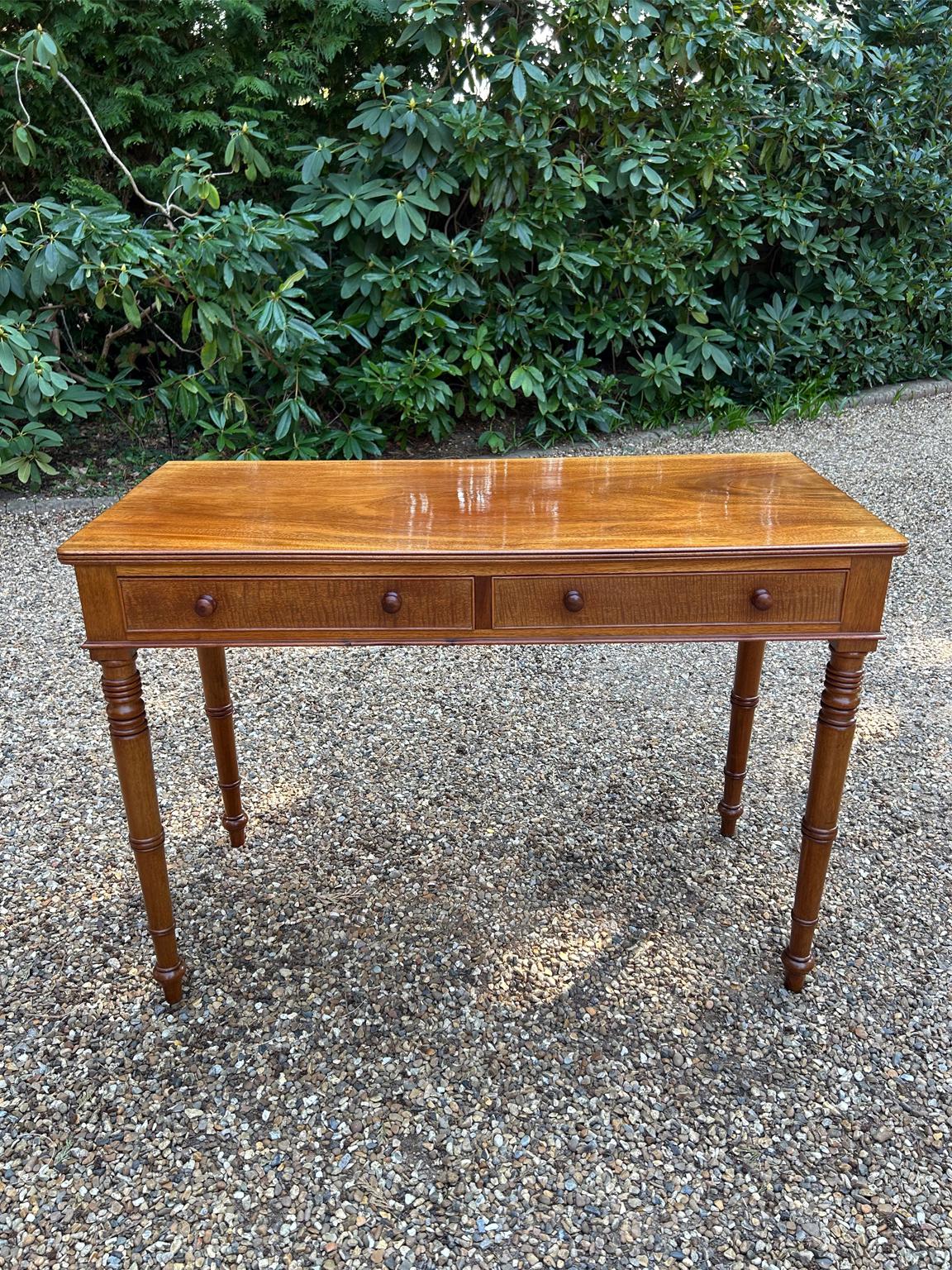 A very high quality 19th Century Victorian Mahogany Side Table with two drawers, turned supports and small bun handles.

Circa: 1860

Dimensions:
Height:  29 inches –  74 cms
Width:  42 inches  –  107 cms
Depth:  19.75 inches – 50 cms
Underside