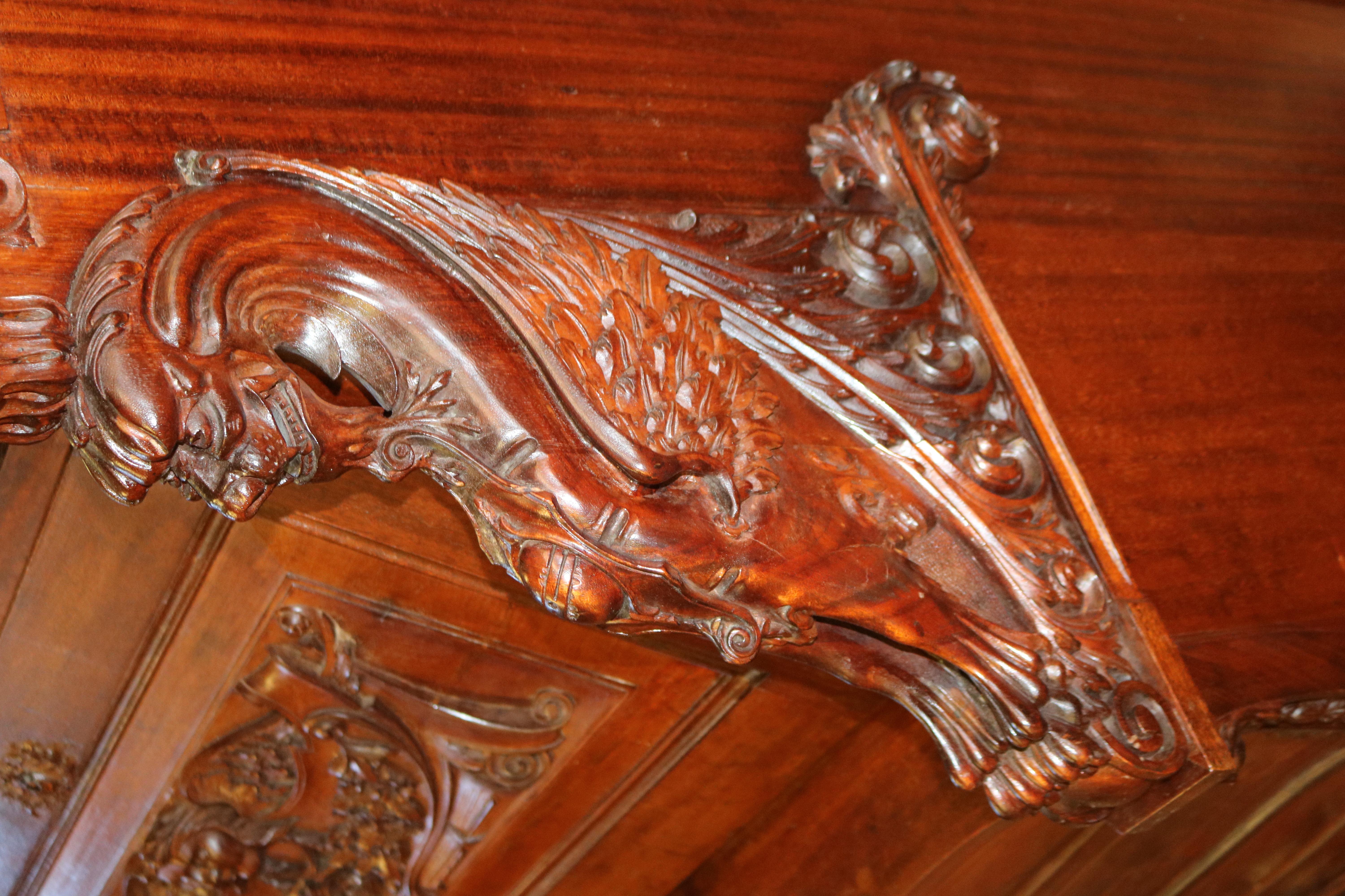 19th Century Victorian Mahogany Winged Griffin Slant Front Desk  For Sale 4