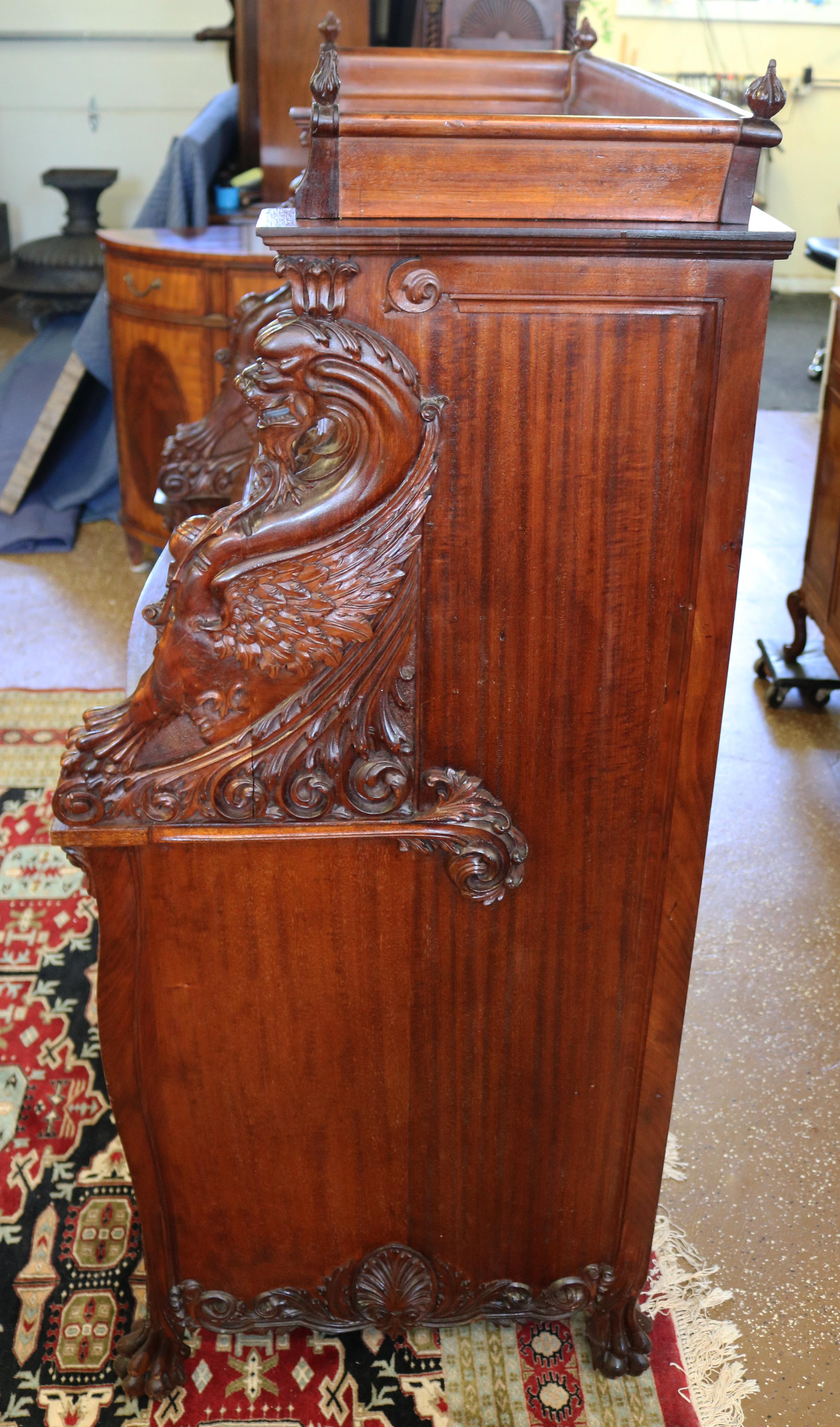 19th Century Victorian Mahogany Winged Griffin Slant Front Desk  For Sale 6