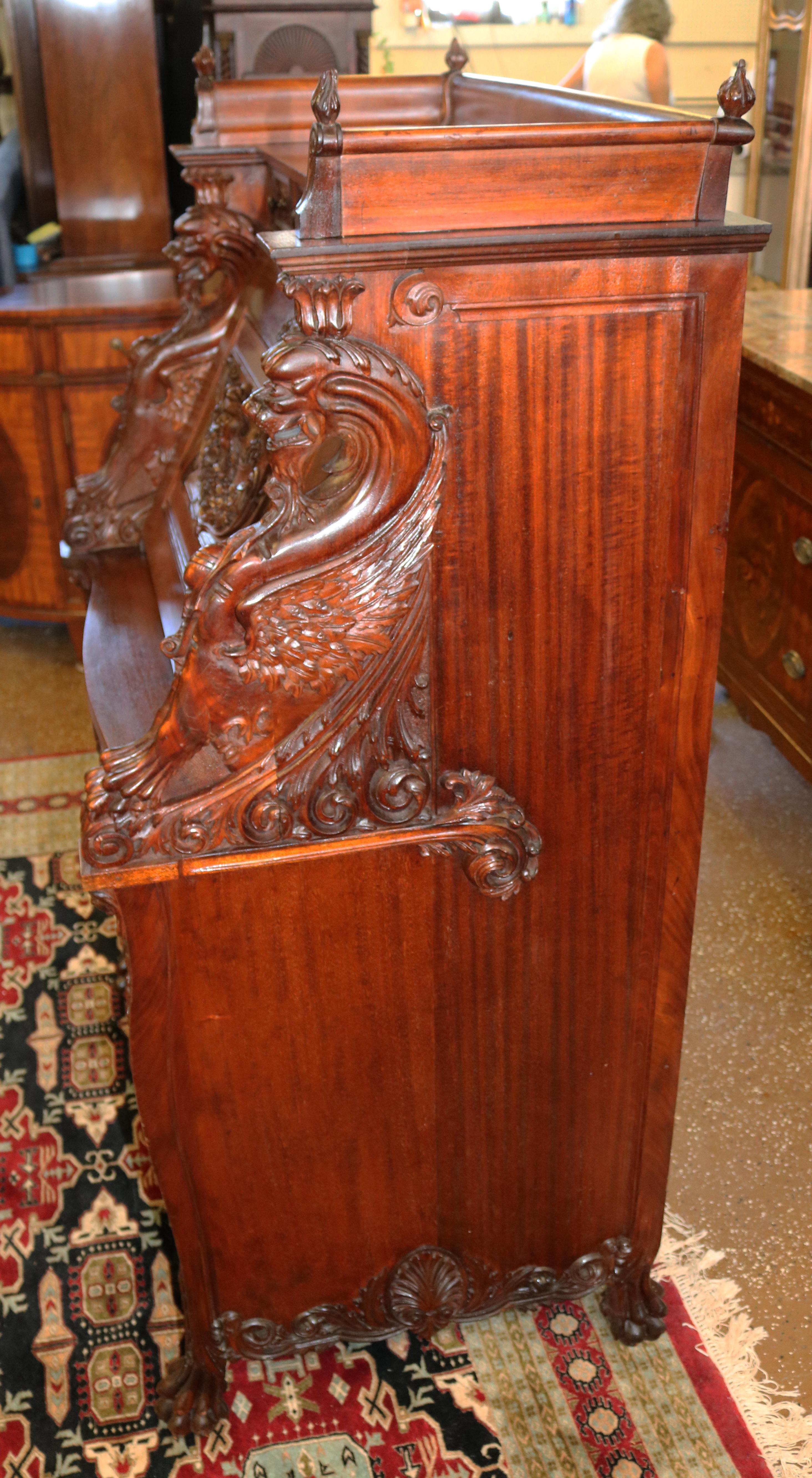 19th Century Victorian Mahogany Winged Griffin Slant Front Desk  For Sale 3
