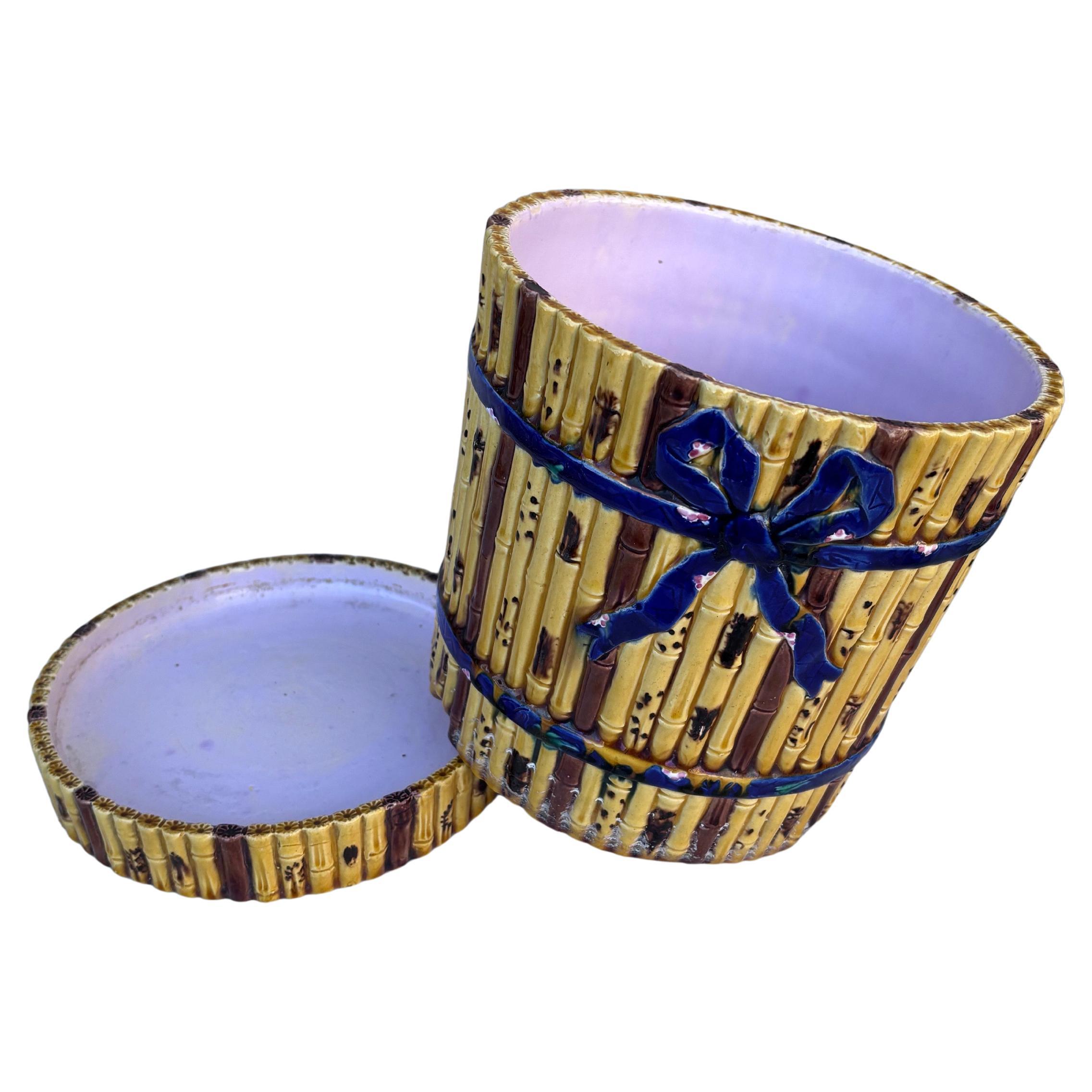 Vittoriano Cachepot di bambù in maiolica vittoriano del XIX secolo Minton in vendita