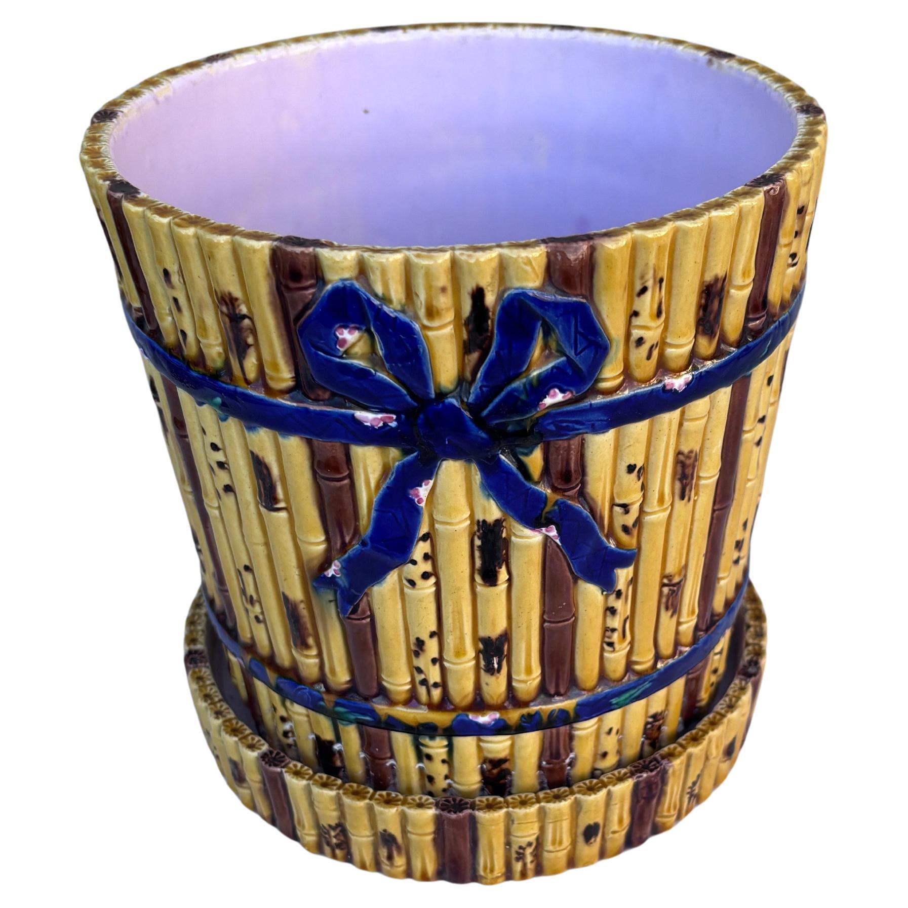 Ceramica Cachepot di bambù in maiolica vittoriano del XIX secolo Minton in vendita