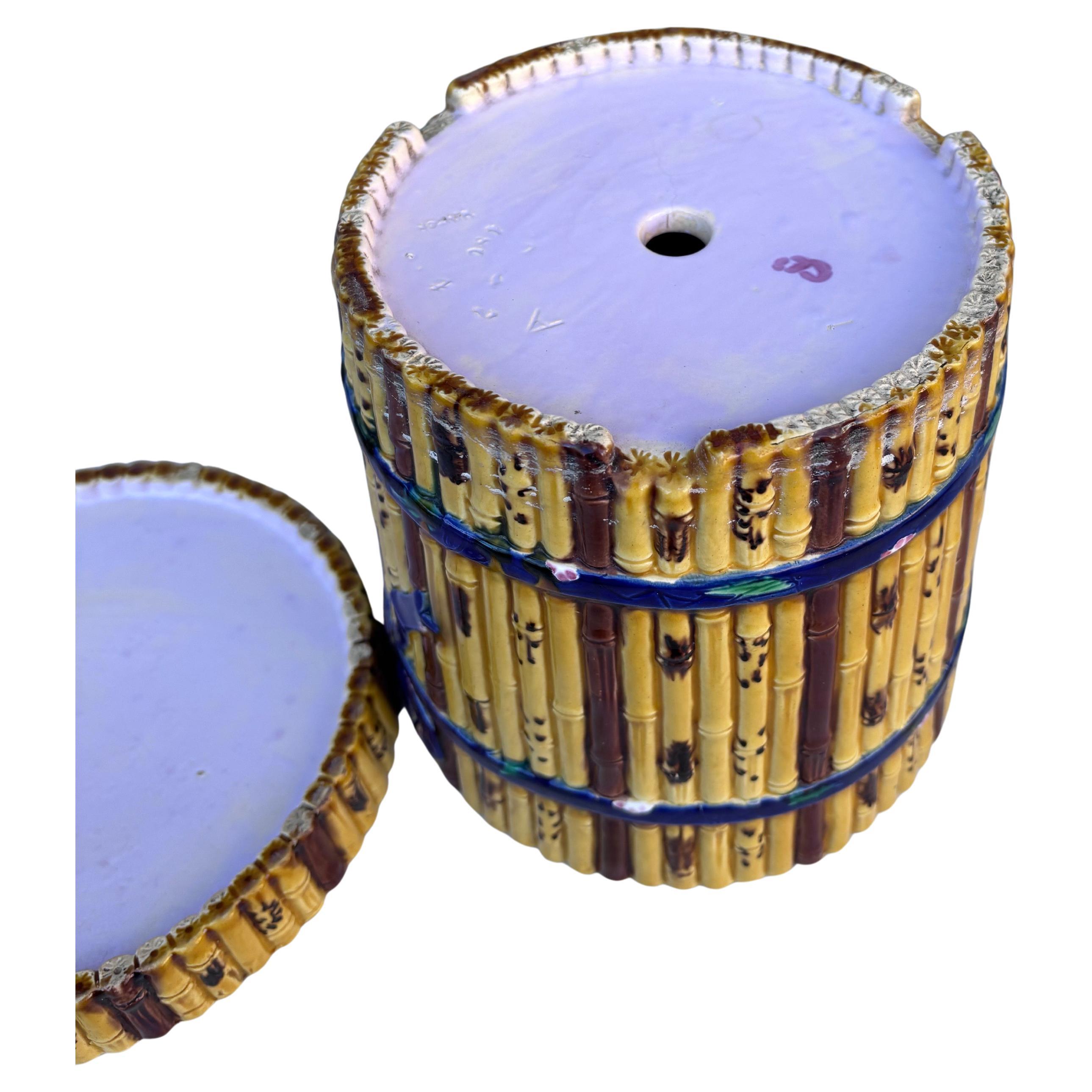 Cachepot di bambù in maiolica vittoriano del XIX secolo Minton in vendita 2
