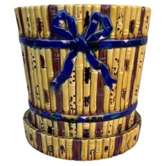19th Century Victorian Majolica Bamboo Cachepot Minton