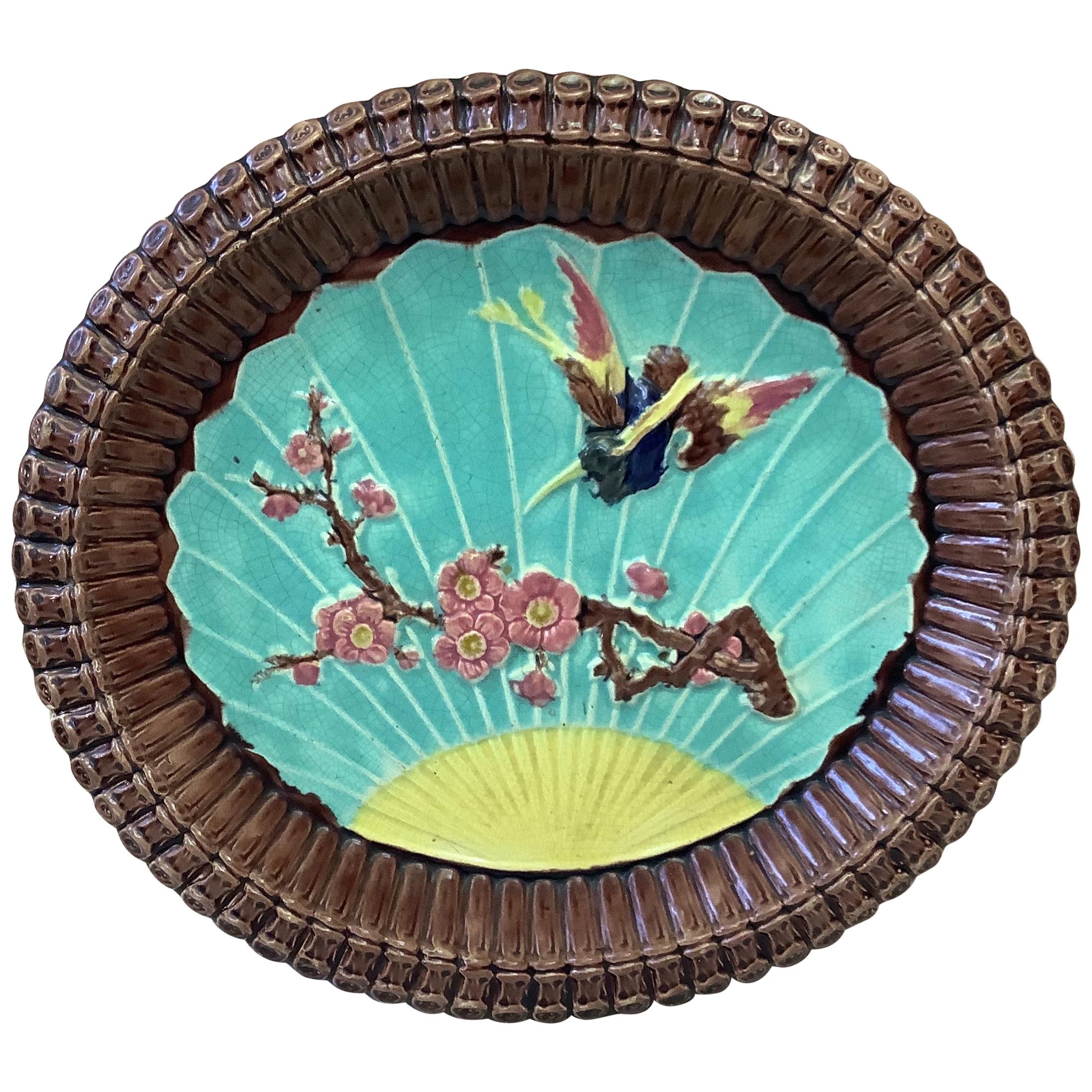 19th Century Victorian Majolica Bird and Prunus Platter