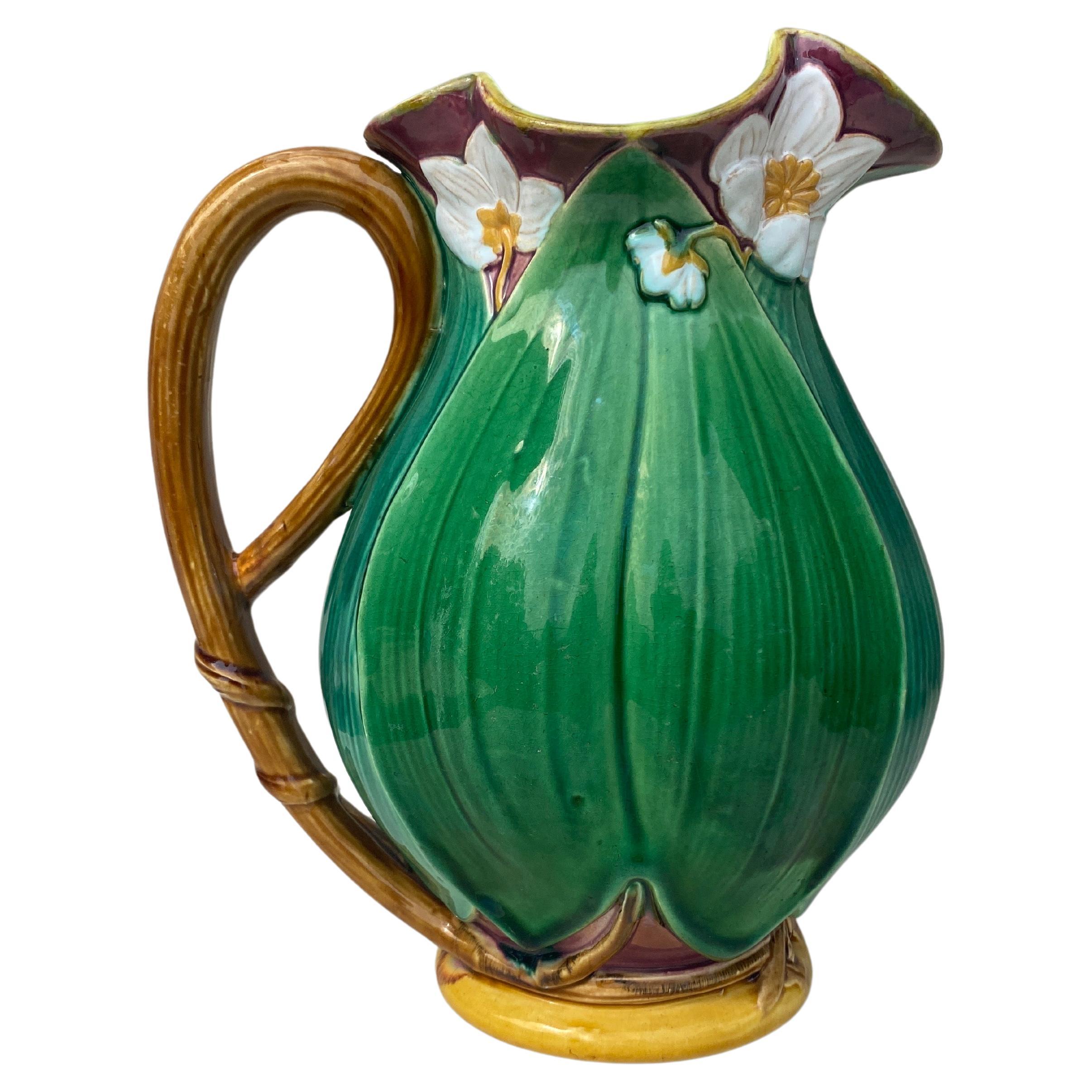 19th Century Victorian Majolica Minton Lily Pitcher For Sale