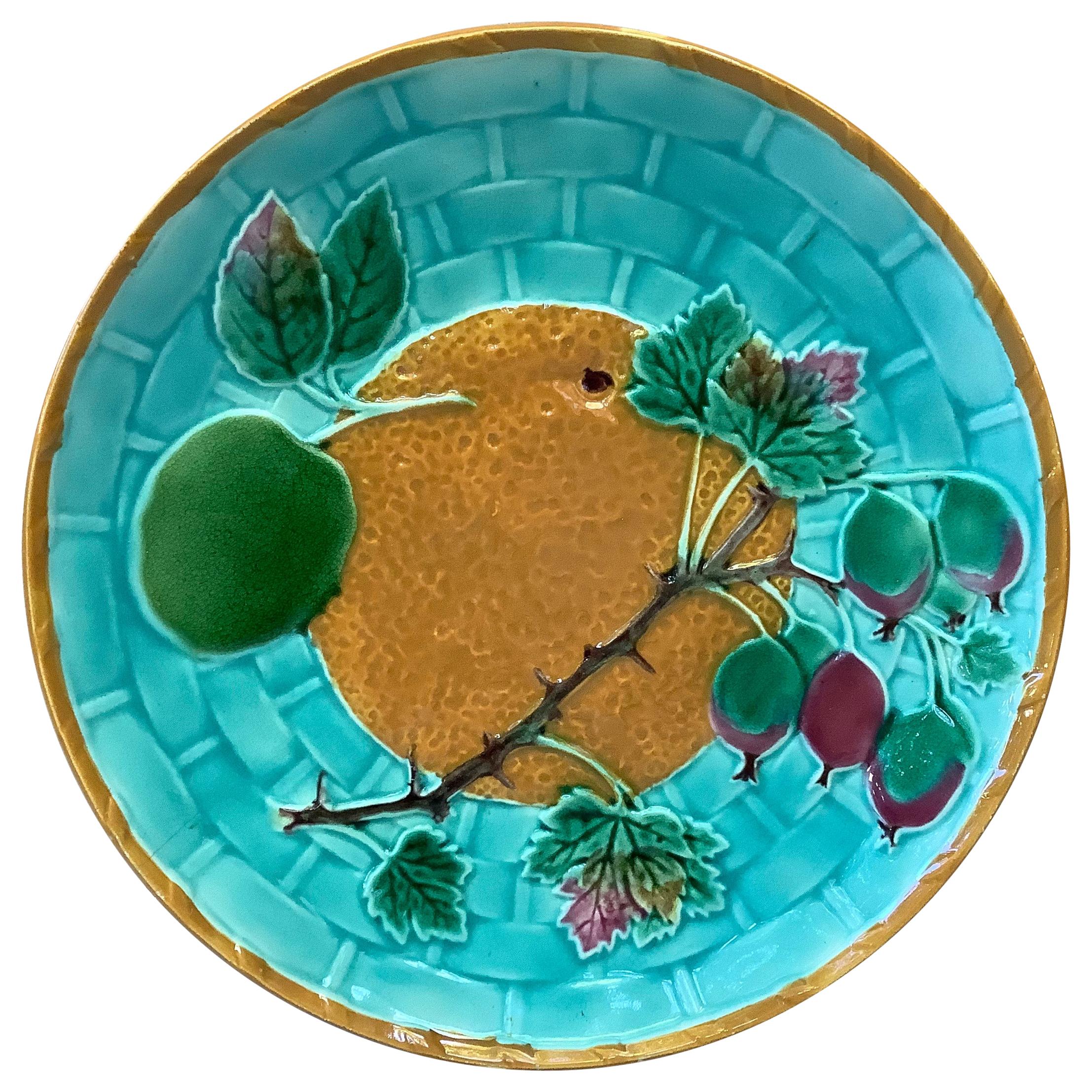 19th Century Victorian Majolica Orange Plate Wedgwood For Sale