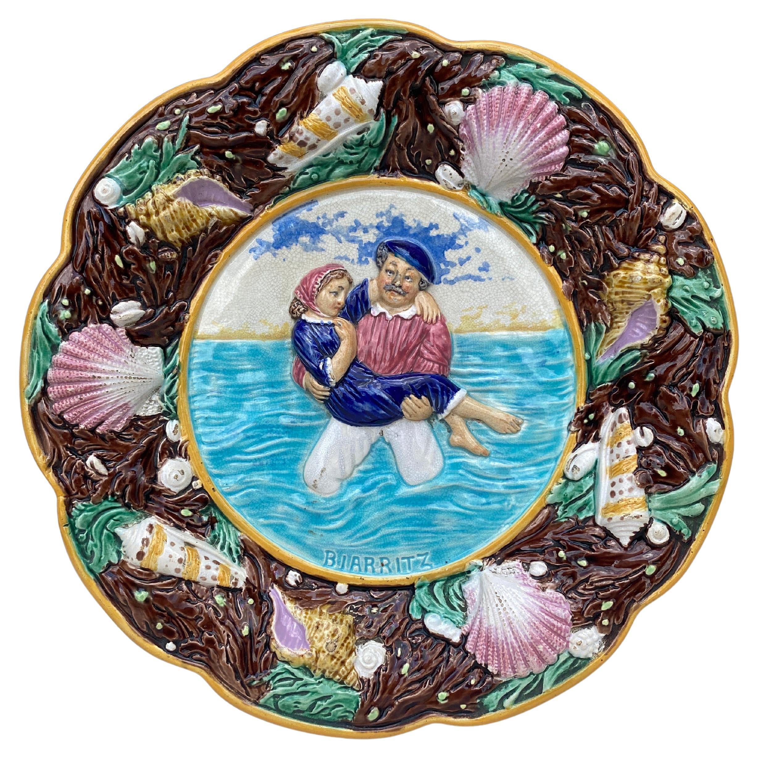 19th Century Victorian Majolica Plate Biarritz George Jones