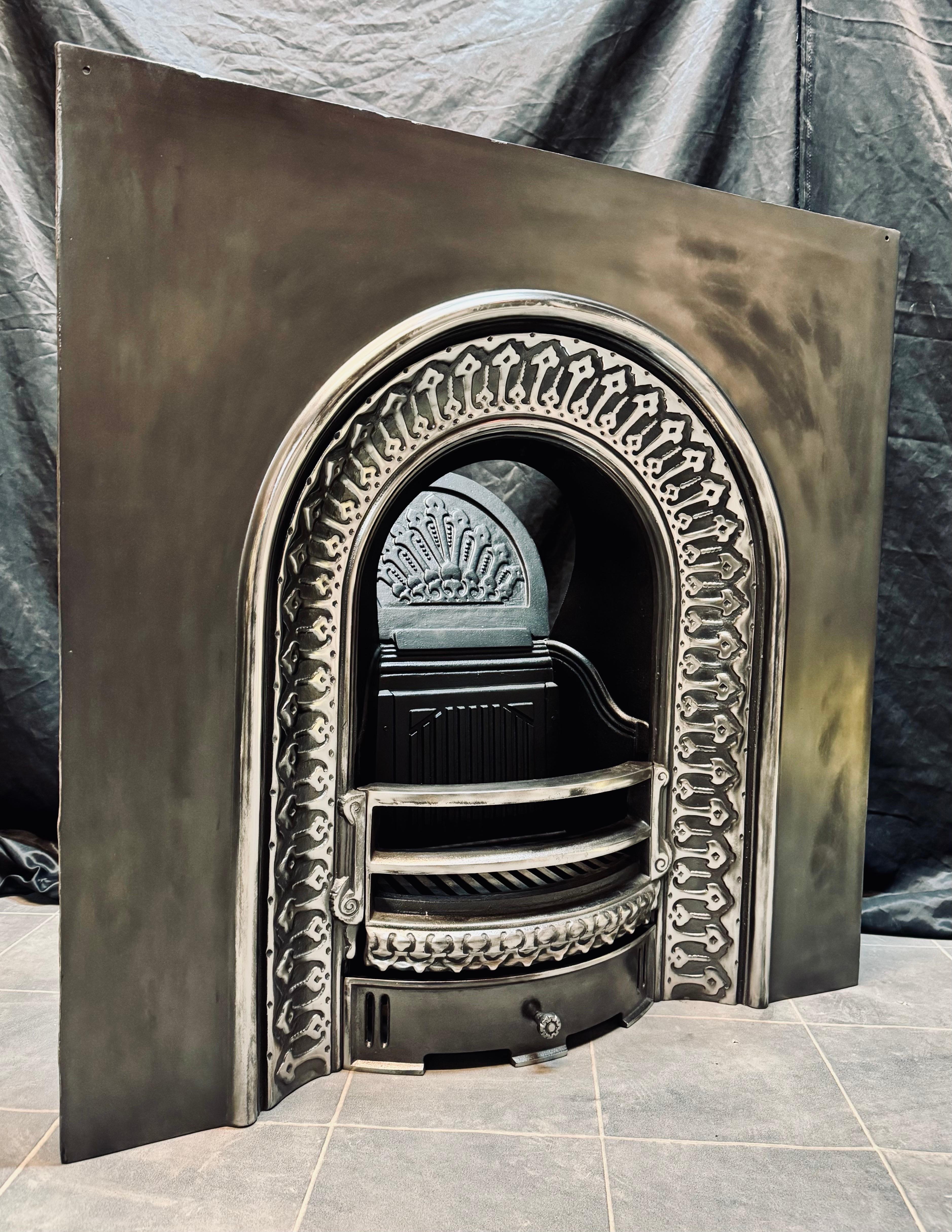 19th Century Victorian Manner Arched Cast Iron Fireplace Insert. For Sale 8