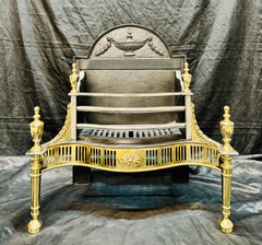 19th Century Victorian Manner Cast Iron & Brass Fire Grate Basket.