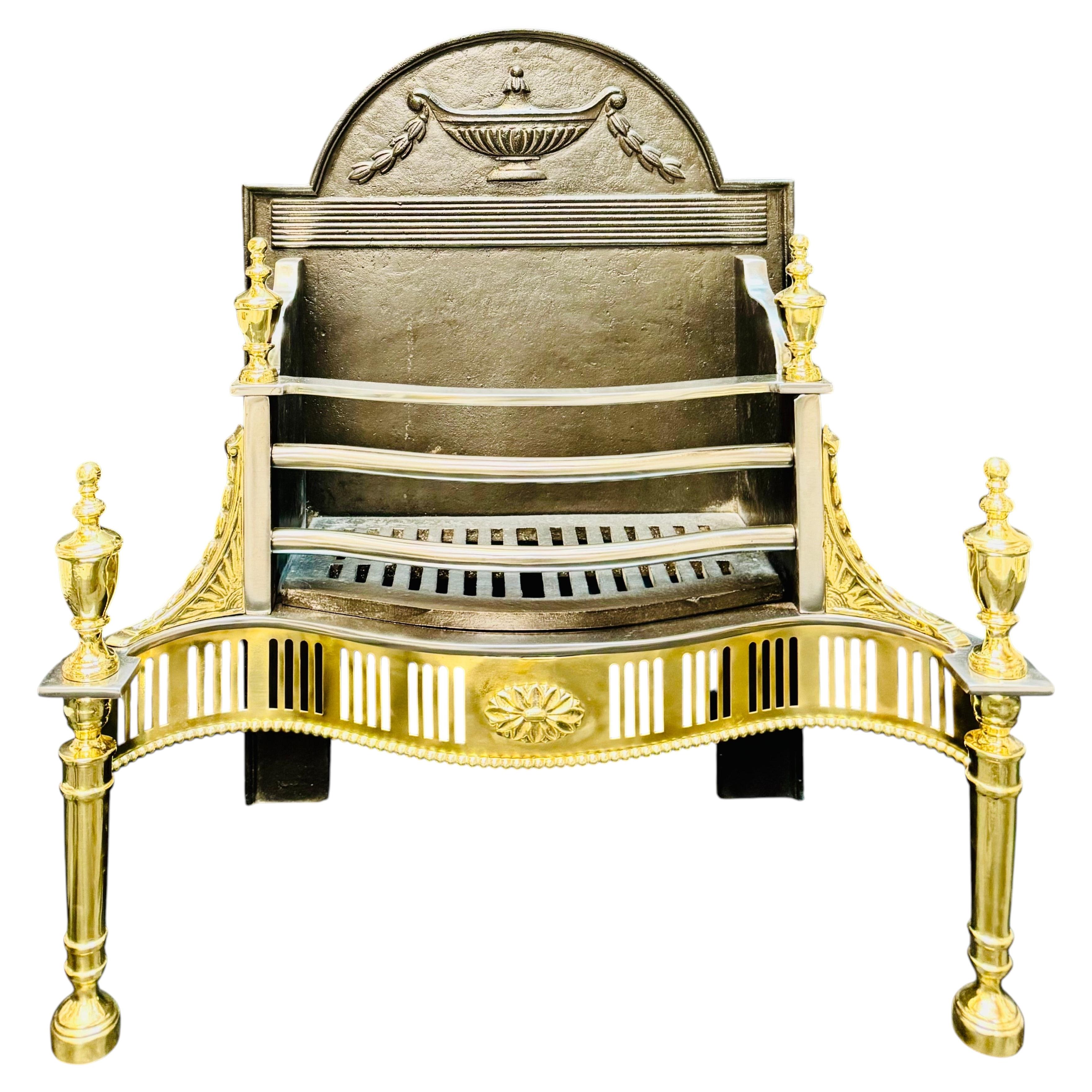 19th Century Victorian Manner Cast Iron & Brass Fire Grate Basket.