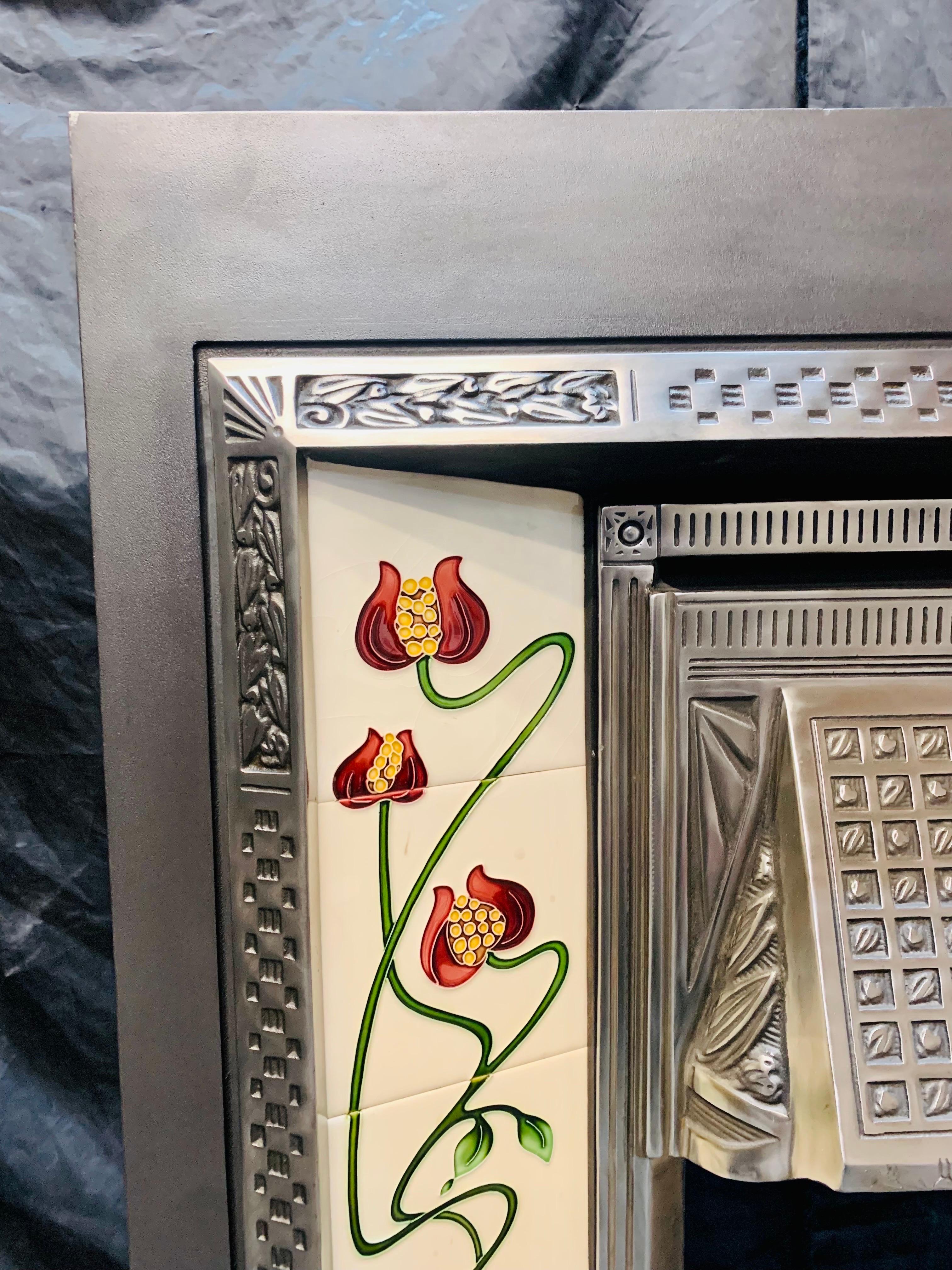 English 19th Century Victorian Manner Cast Iron Tiled Fireplace Insert. For Sale