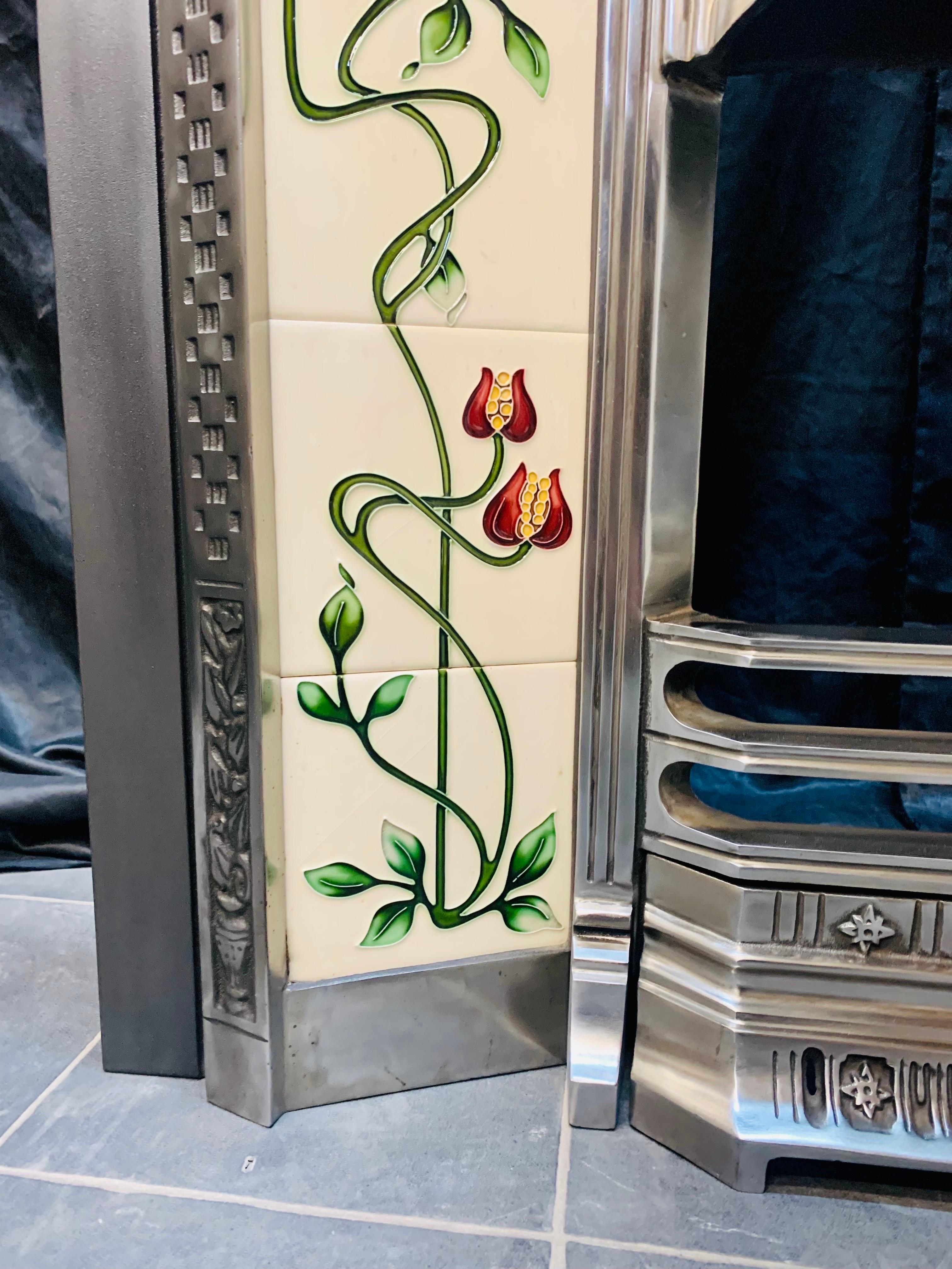 Mid-20th Century 19th Century Victorian Manner Cast Iron Tiled Fireplace Insert. For Sale