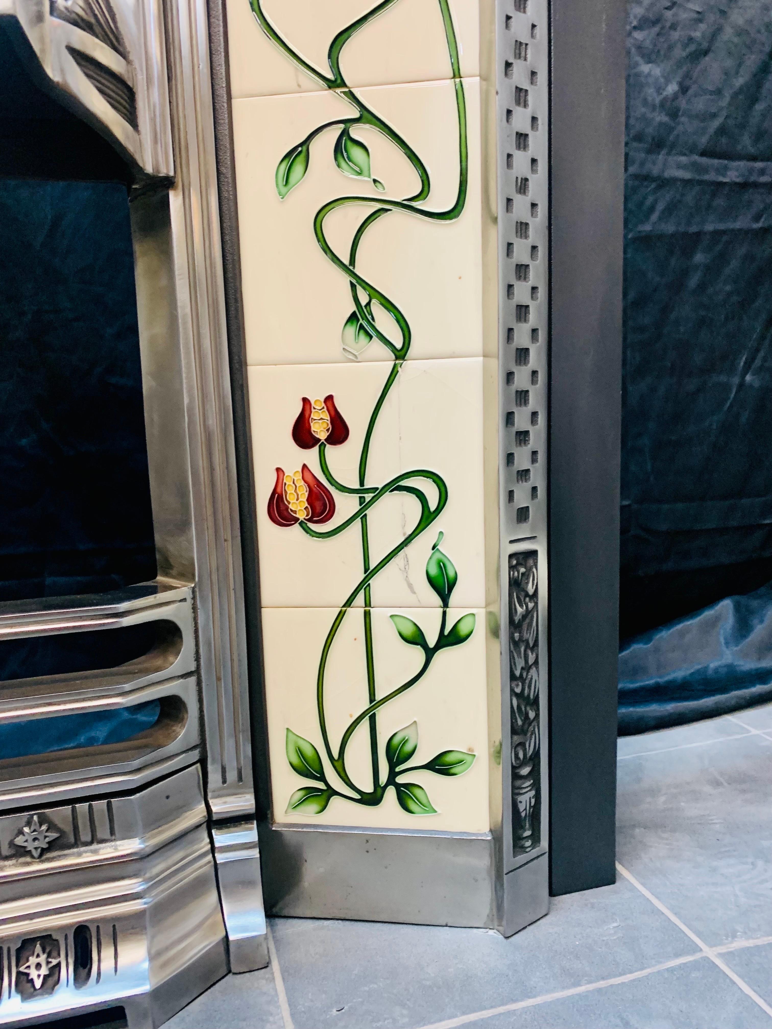 19th Century Victorian Manner Cast Iron Tiled Fireplace Insert. For Sale 1