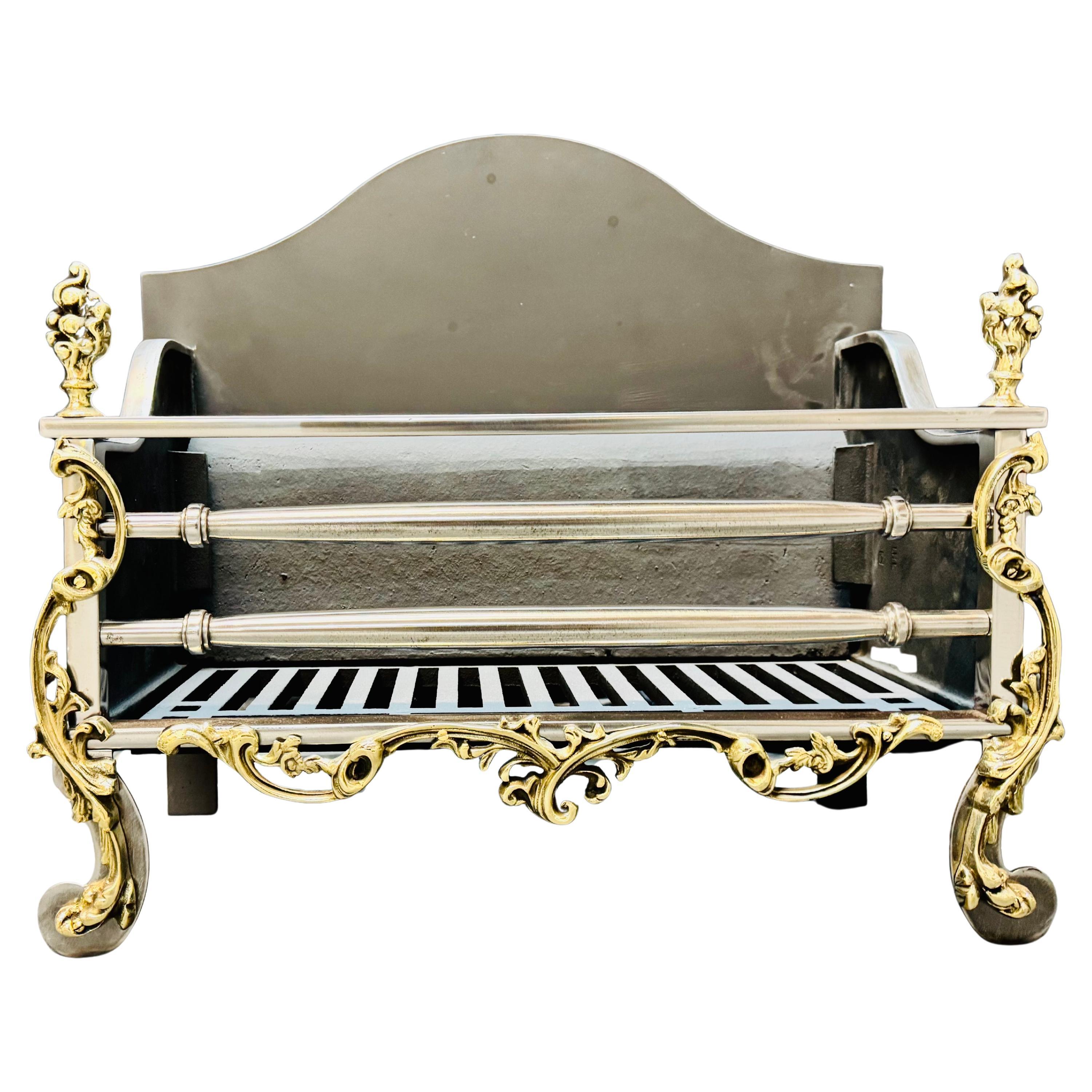 19th Century Victorian Manner Polished Brass & Cast Iron Fire Grate Basket. For Sale