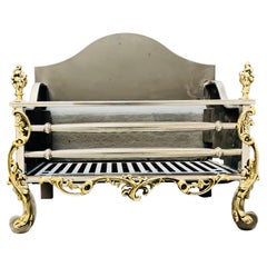 19th Century Victorian Manner Polished Brass & Cast Iron Fire Grate Basket.