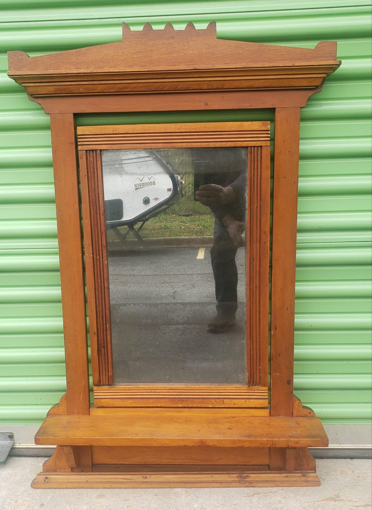 American 19th Century Victorian Maple Framed Wall Shaving Mirror For Sale