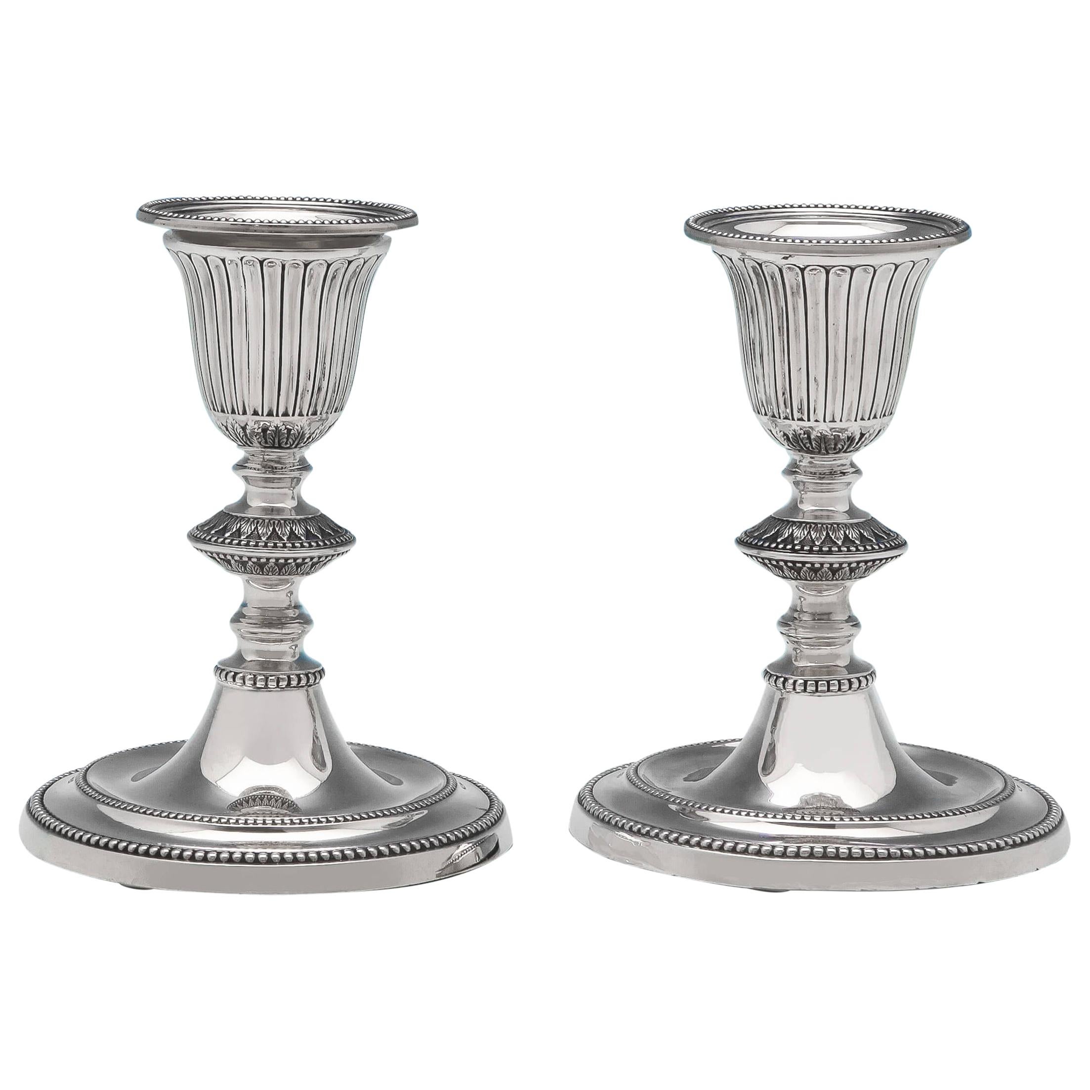 19th Century Victorian Neoclassical Revival Sterling Silver Pair of Candlesticks