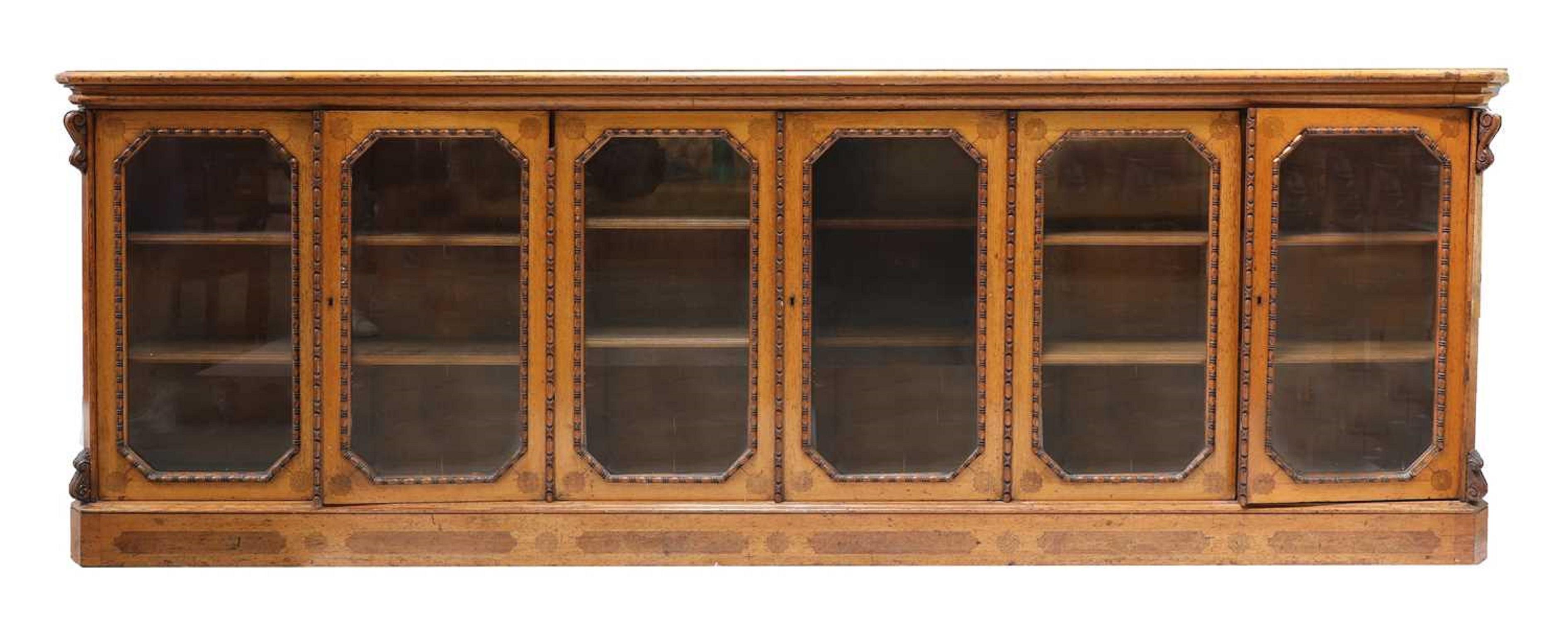 For sale is a good quality large Victorian oak inlaid six door bookcase, remaining in good condition for its age, showing minor signs of wear commensurate with age and use.

Measures: Height = 112 cm (44.1