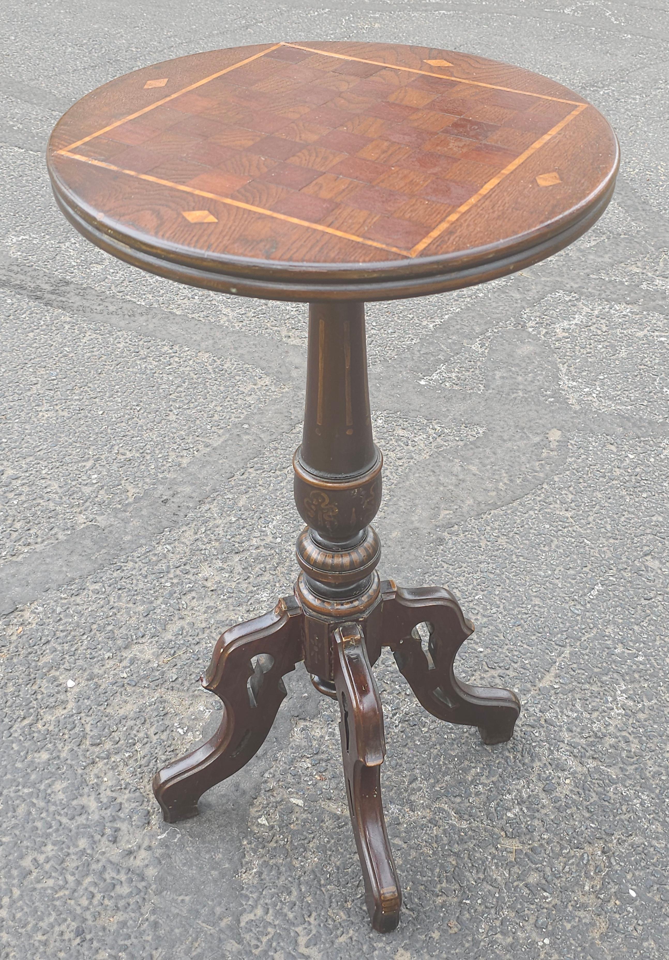 19th Century Victorian Oak & Mixed Wood Parquetry and Inlay Pedestal Game Table For Sale 6