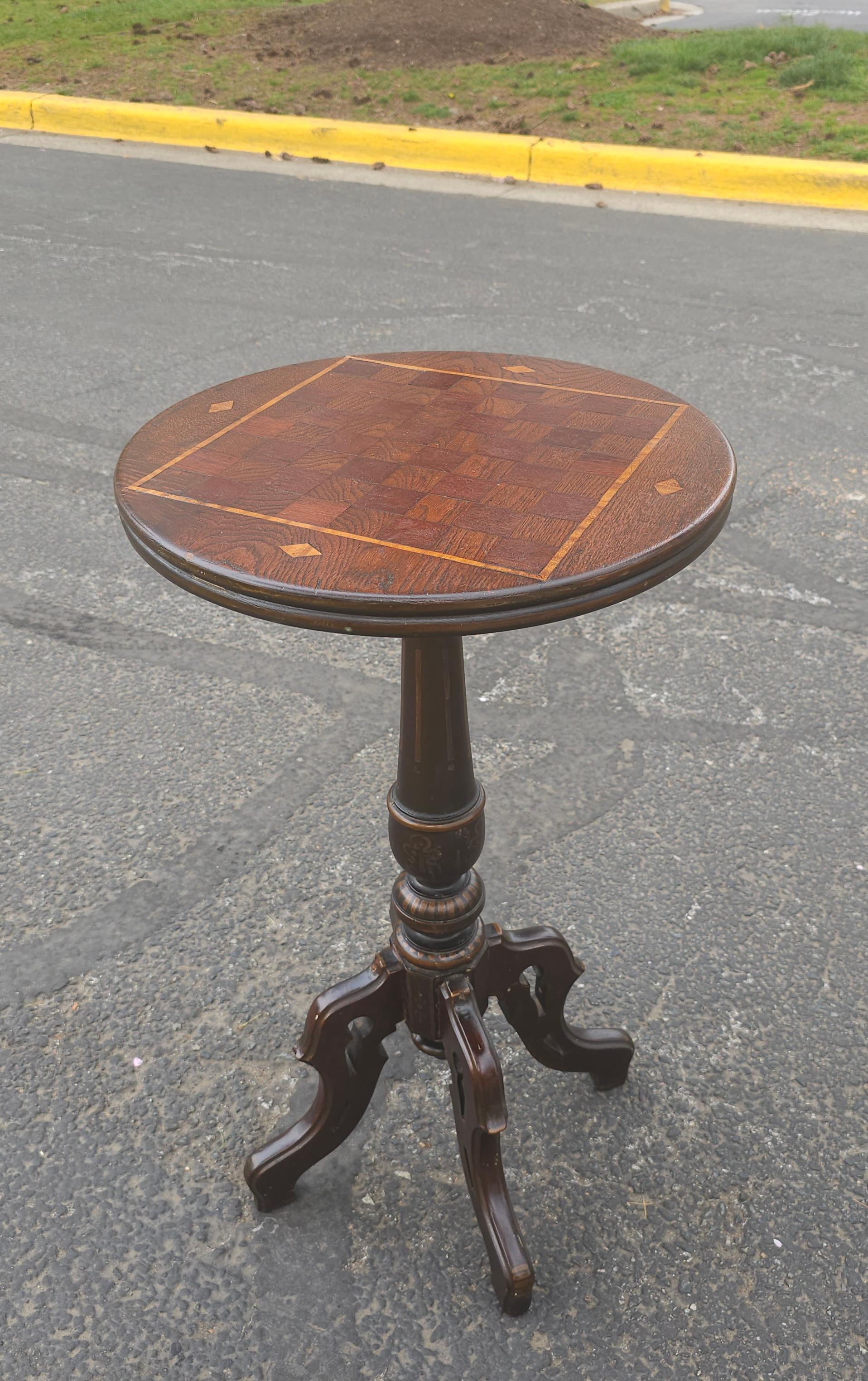 19th Century Victorian Oak & Mixed Wood Parquetry and Inlay Pedestal Game Table For Sale 7