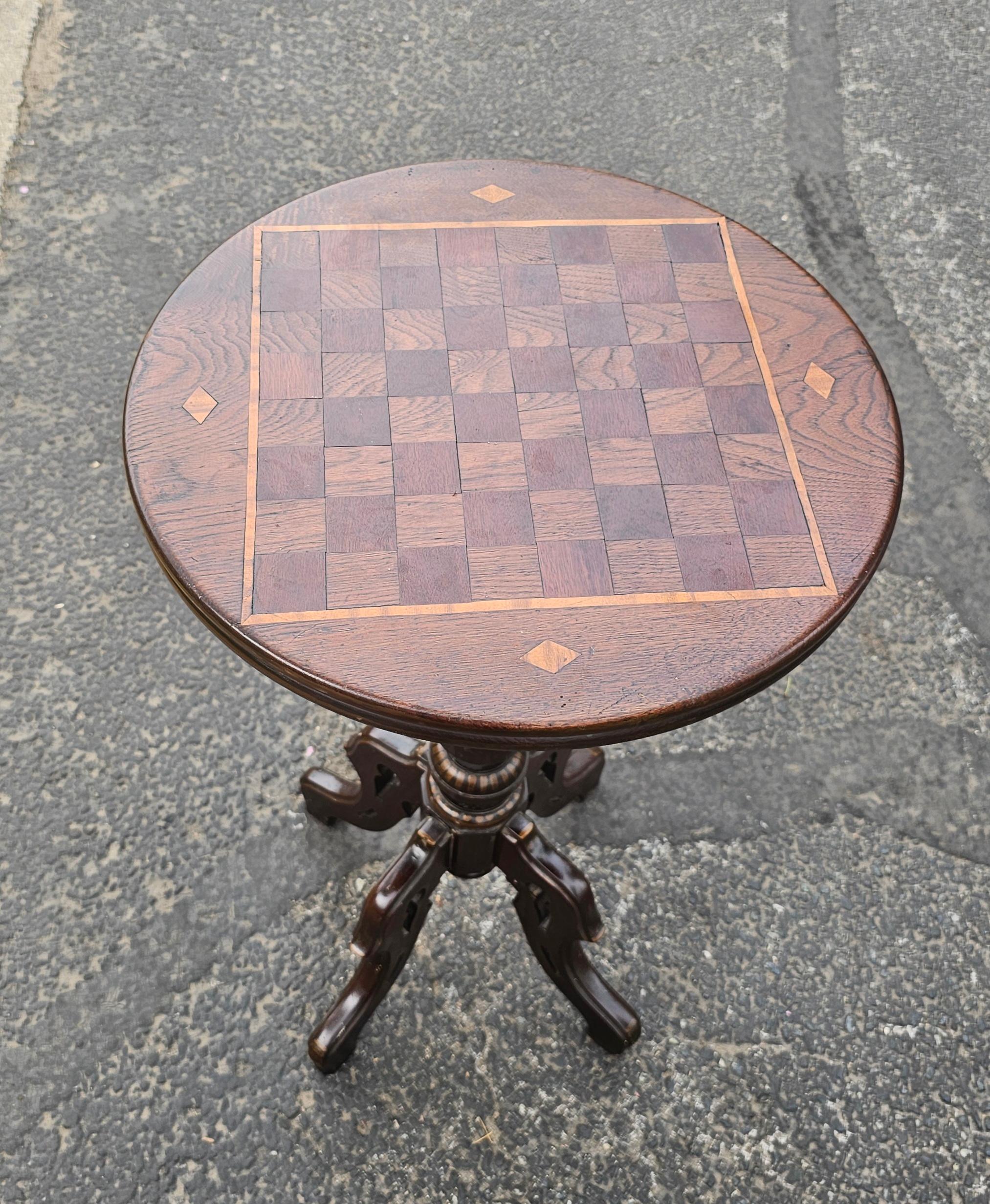 American 19th Century Victorian Oak & Mixed Wood Parquetry and Inlay Pedestal Game Table For Sale