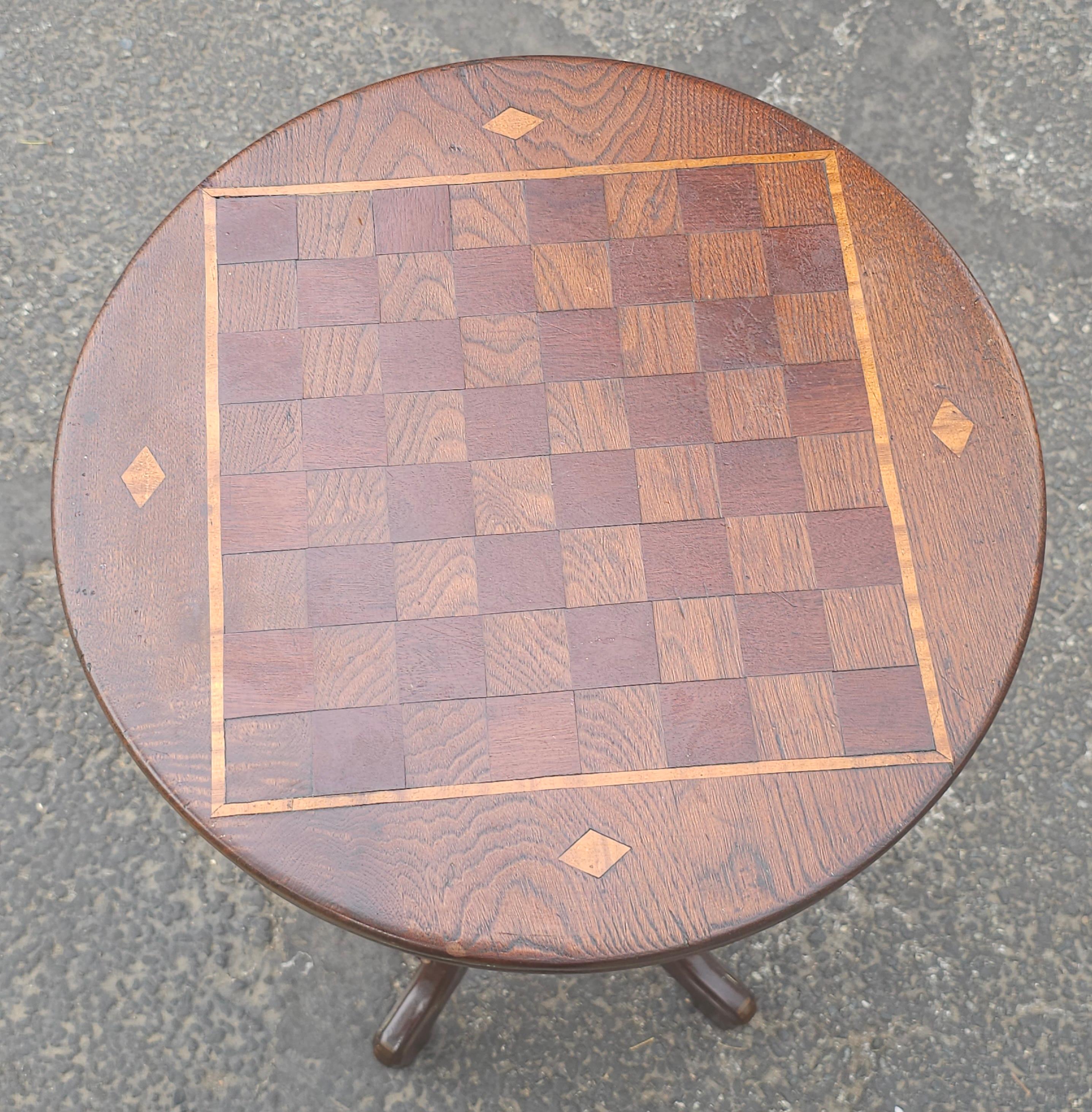 19th Century Victorian Oak & Mixed Wood Parquetry and Inlay Pedestal Game Table In Good Condition For Sale In Germantown, MD