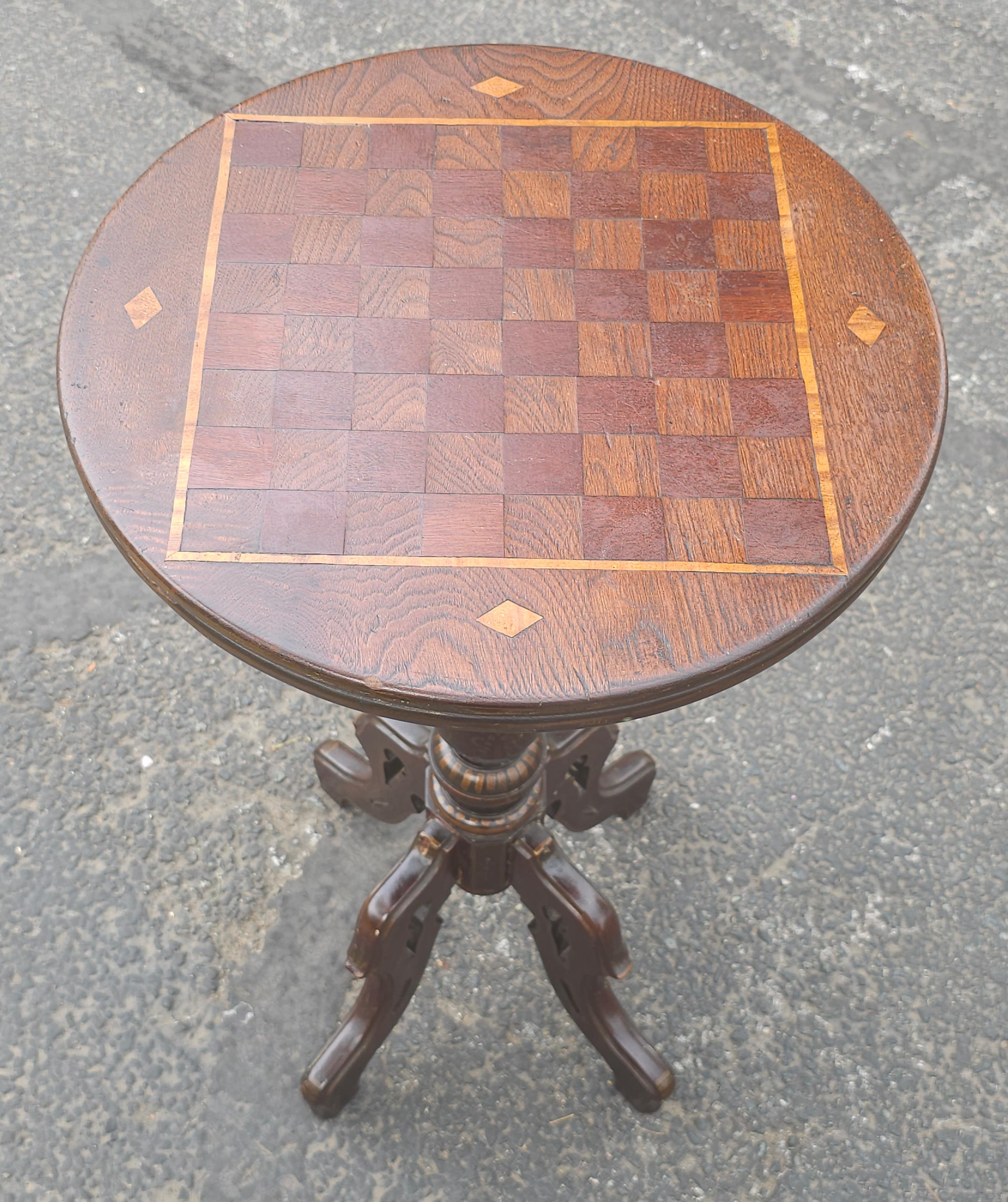 19th Century Victorian Oak & Mixed Wood Parquetry and Inlay Pedestal Game Table For Sale 1