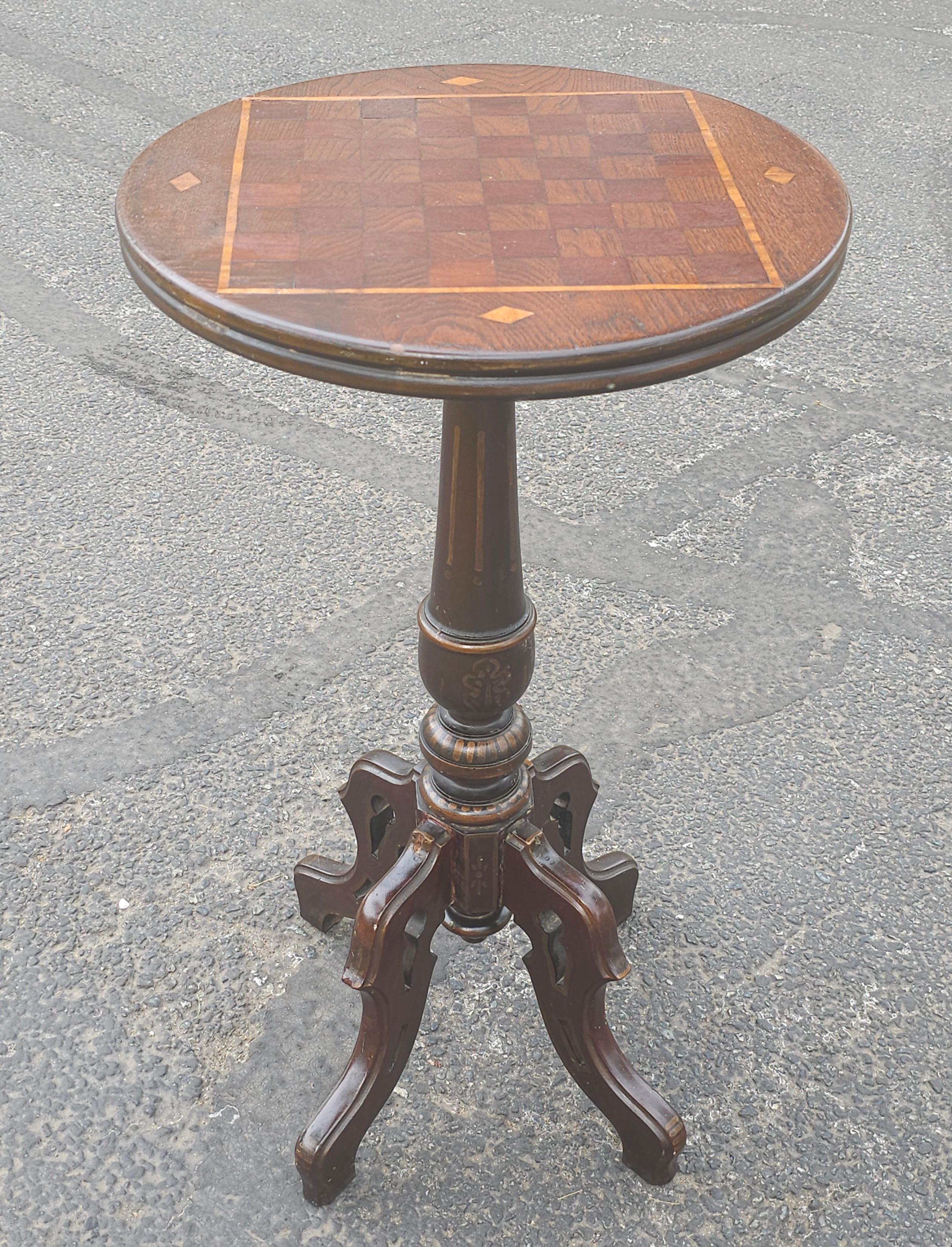 19th Century Victorian Oak & Mixed Wood Parquetry and Inlay Pedestal Game Table For Sale 5