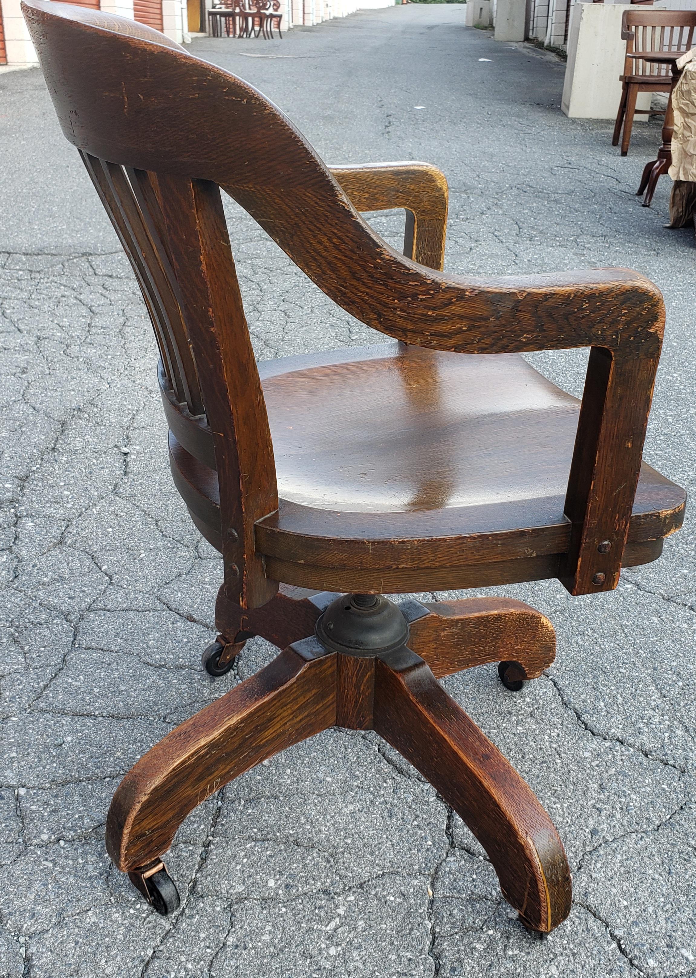 Stained 19th Century Victorian Oak Swivel Bankers Chair 