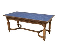 19th Century Victorian Oak Tile Top Refectory Library Table