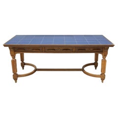 19th Century Victorian Oak Tile Top Refectory Library Table