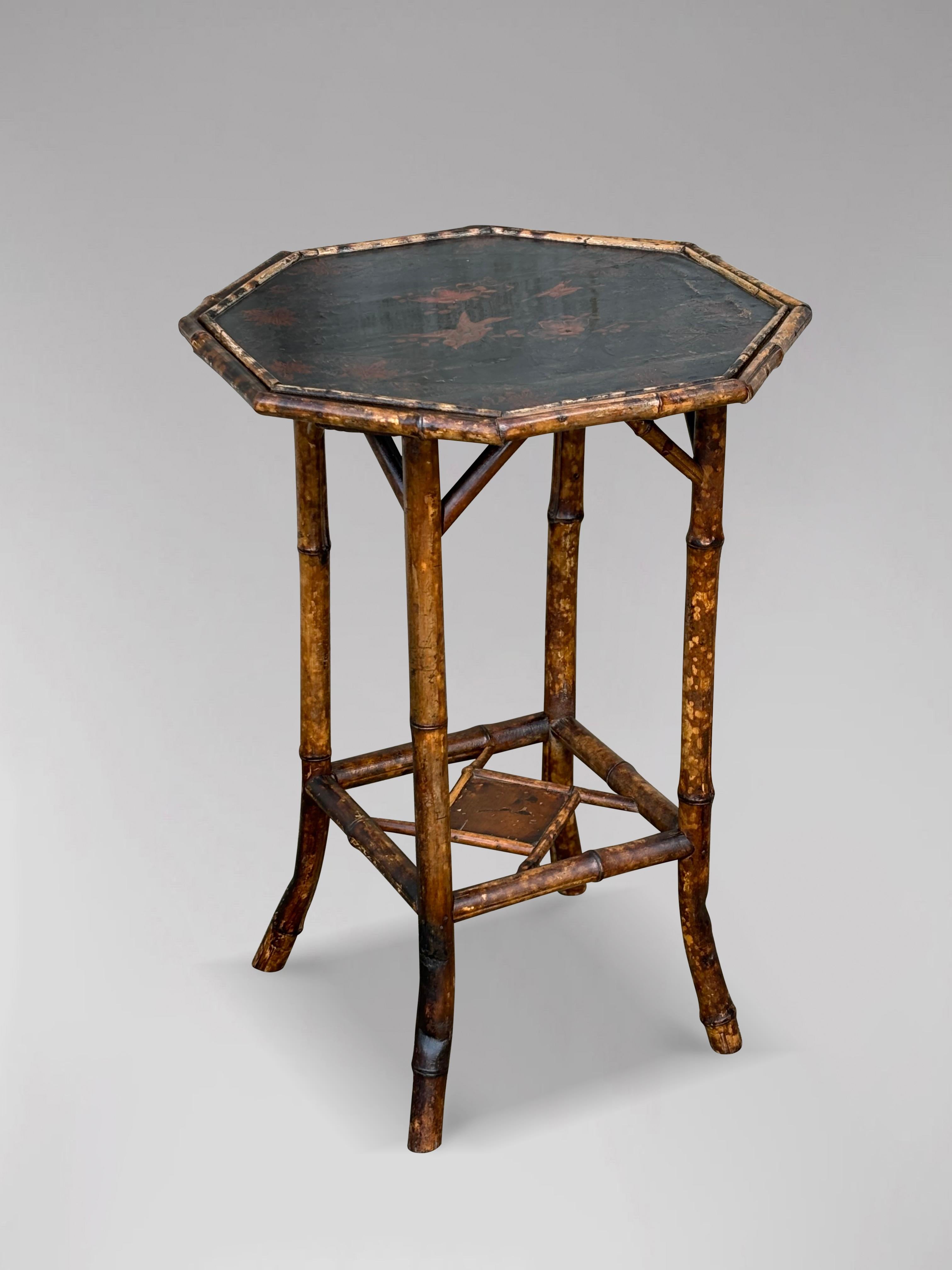 Late Victorian 19th Century Victorian Octagon Hand Painted Tiger Bamboo Side Table