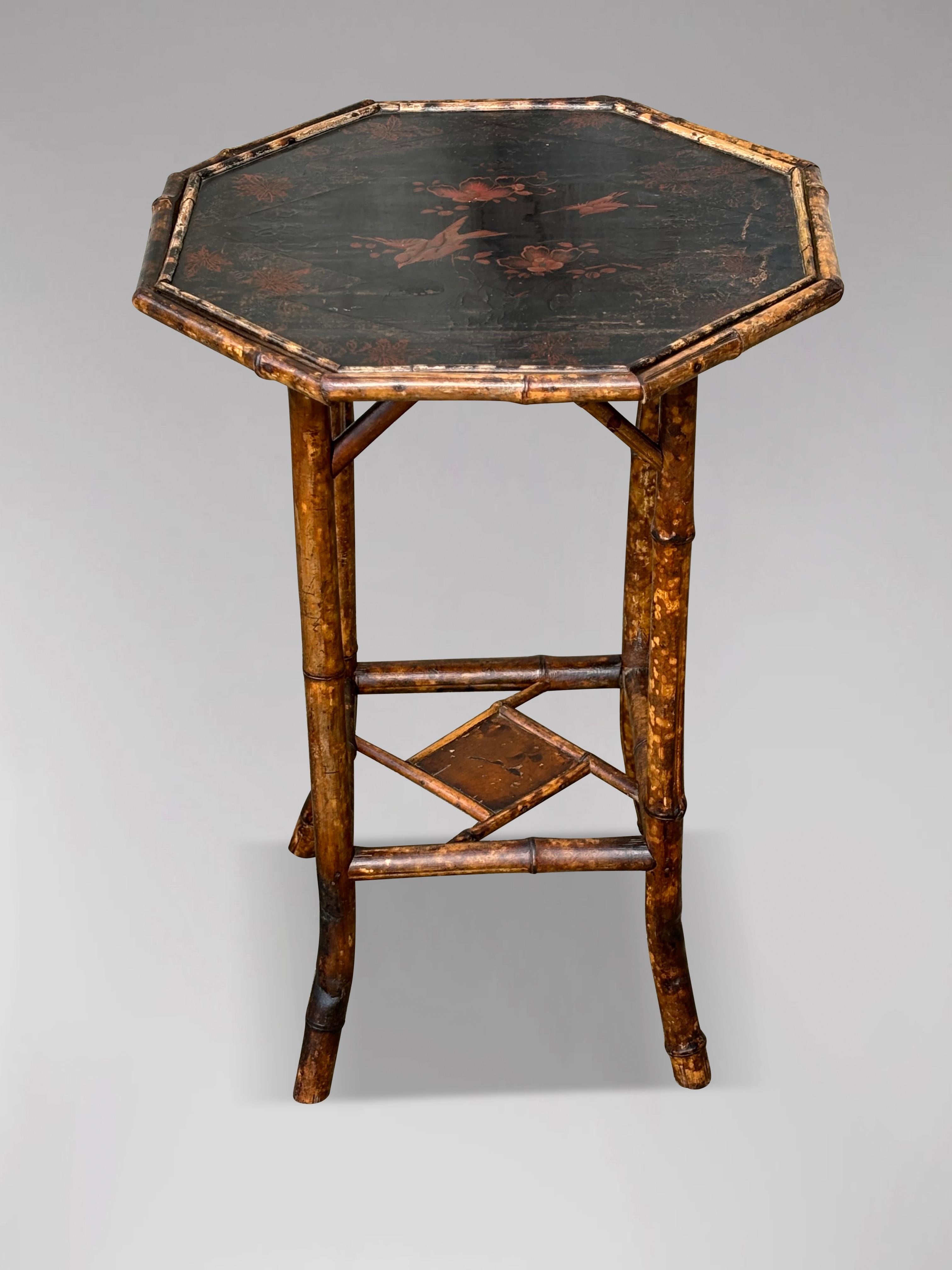 British 19th Century Victorian Octagon Hand Painted Tiger Bamboo Side Table