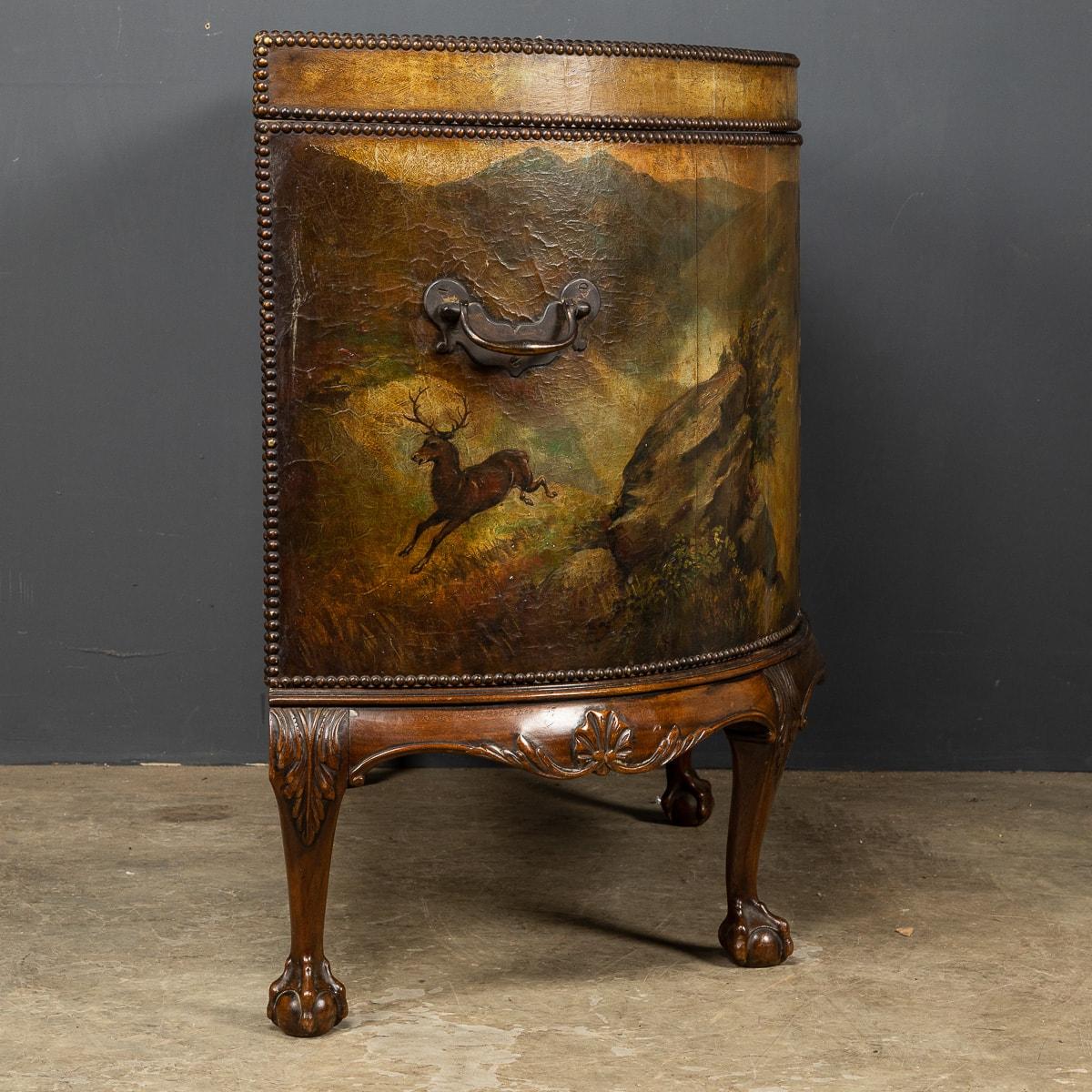 Glass 19th Century Victorian Oil Painted Demilune Coach Trunk, circa 1880