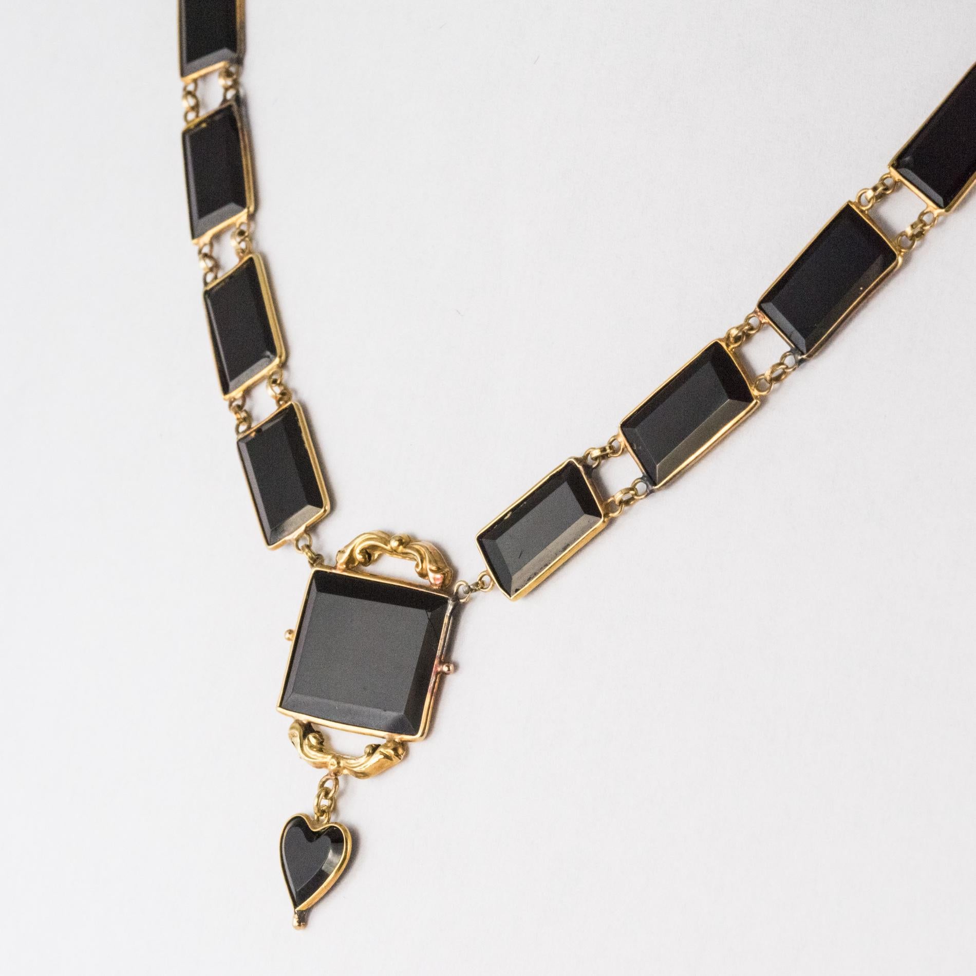 Square Cut 19th Century Victorian Onyx Plate 14 Karat Yellow Gold Necklace