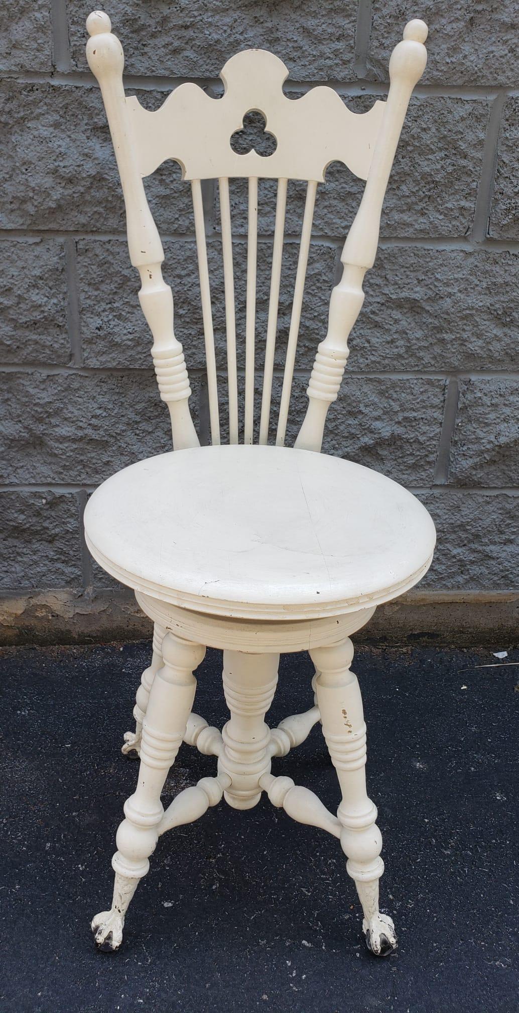 American 19th Century Victorian Painted Oak Adjustable Music Chair For Sale