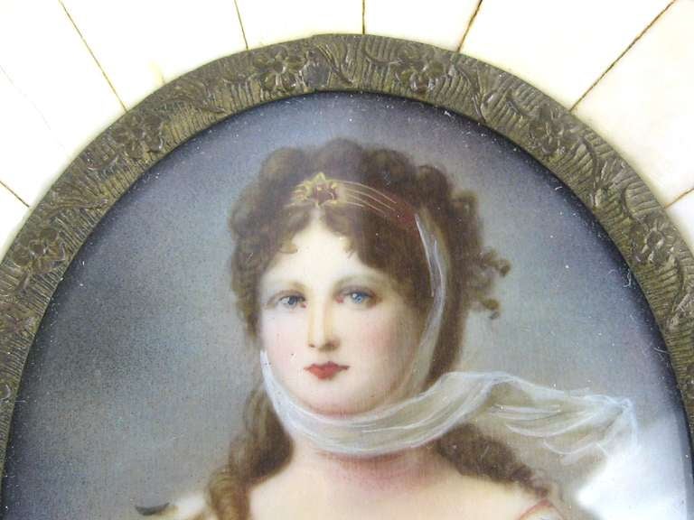 Unknown 19th Century Victorian Painted on Porcelain with a Bone Frame Portrait Miniature