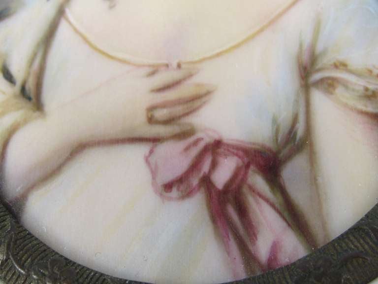 19th Century Victorian Painted on Porcelain with a Bone Frame Portrait Miniature In Good Condition In Wallkill, NY
