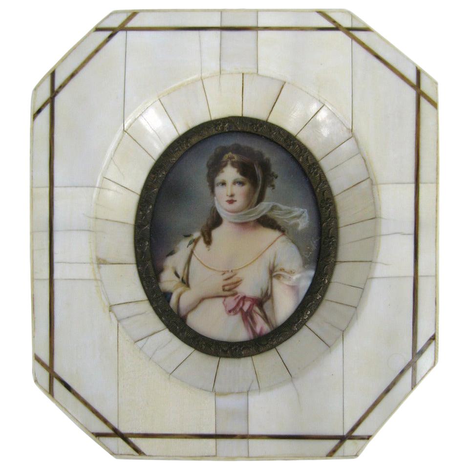 19th Century Victorian Painted on Porcelain with a Bone Frame Portrait Miniature