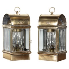 19th Century Victorian Pair Of Brass Davy & Co Yacht Cabin Oil Lamps c.1890
