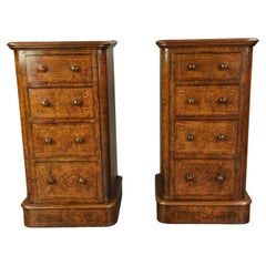 19th century Victorian pair of burr walnut bedside chests of drawers nite stands