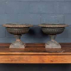19th Century Victorian Pair of Cast Iron Garden Urns, circa 1880