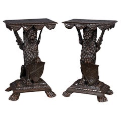19th Century Victorian Pair Of Hand Carved Mahogany Griffin Tables c.1890
