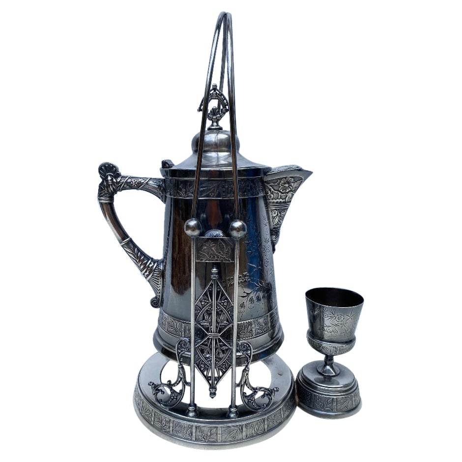 19th Century Victorian Pairpoint Silver Plate Tilting Pitcher with Goblet