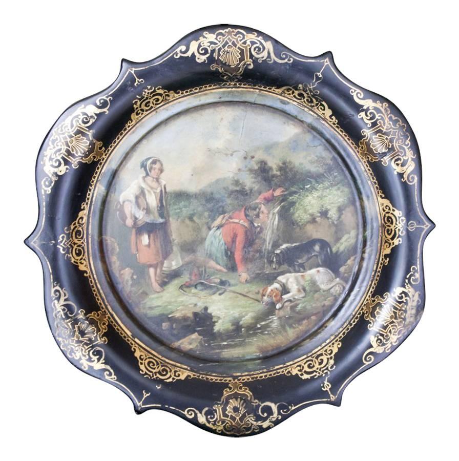 19th century Victorian Papier Mâché Decorative Plate with Scottish Hunting Scene 4