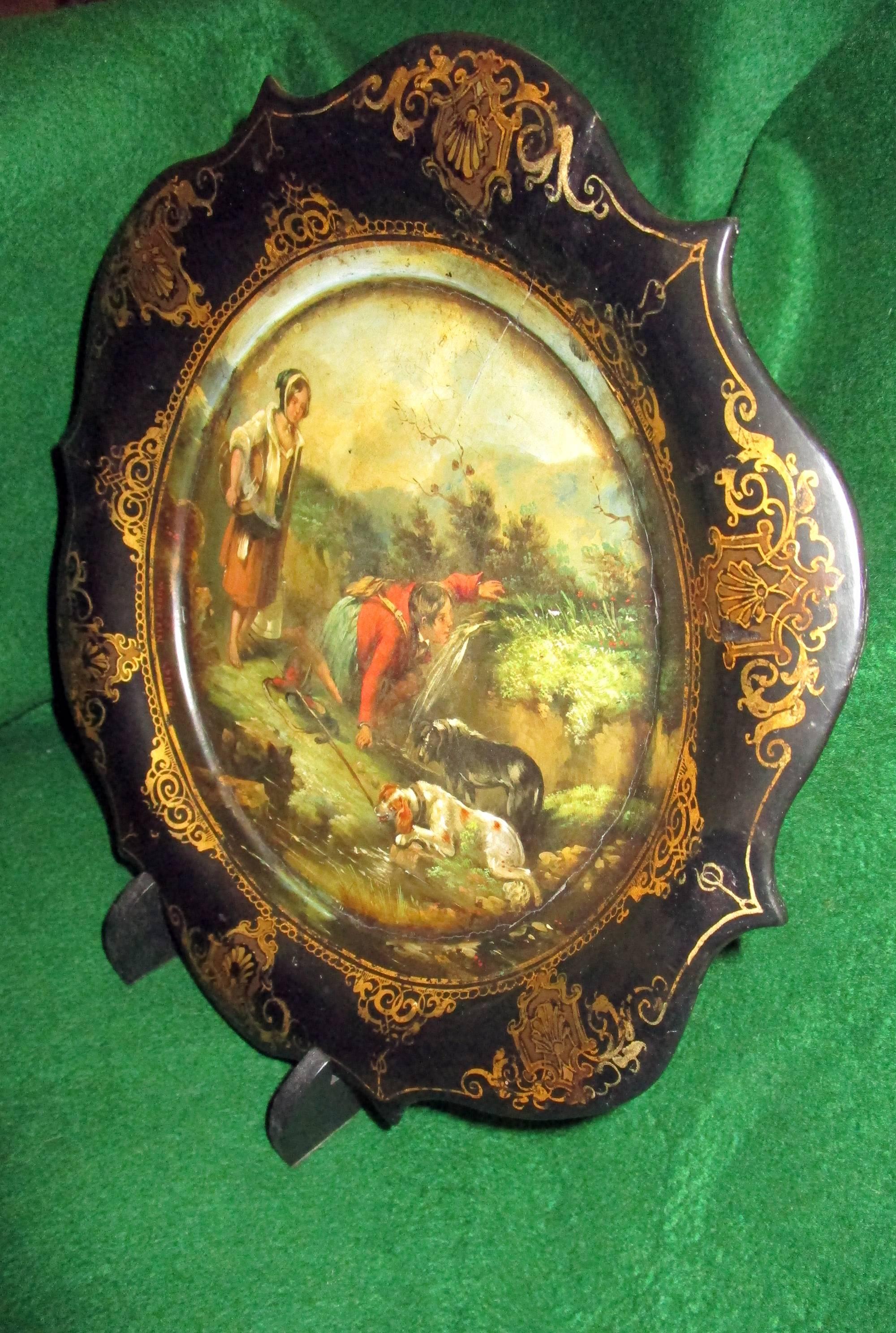 19th century Victorian Papier Mâché Decorative Plate with Scottish Hunting Scene 5